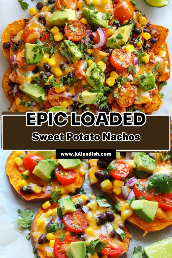 Indulge in these loaded sweet potato nachos for a tasty twist on a classic! This vegan nachos recipe is not only simple but also packed with nutrients, making it a healthy nachos option for any snack occasion. Get creative with easy nacho toppings like black beans, corn, and fresh veggies. Perfect for gatherings or as a delightful sweet potato snack idea! Try this recipe today and enjoy delicious, guilt-free nachos. Save for later! #HealthyEating #VeganRecipes #SweetPotatoNachos #SnackIdeas
