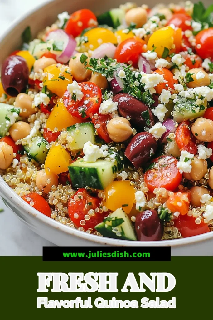 Indulge in this refreshing Mediterranean quinoa salad that's perfect for any meal! Packed with vibrant veggies, chickpeas, and optional feta, this vegan Mediterranean salad is a must-try. Great for meal prep or a delightful side dish, our healthy quinoa recipes make eating nutritious a breeze. Discover the best quinoa salad recipes and elevate your dining experience. Save this Mediterranean quinoa salad recipe today! #HealthyRecipes #QuinoaSalad #MediterraneanFood #VeganSalad