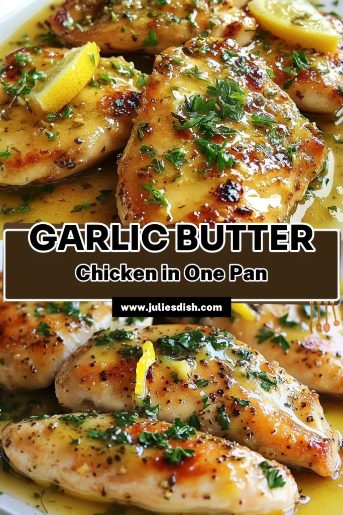 Discover this mouthwatering garlic butter chicken recipe that makes for an easy chicken dinner everyone will love. With perfectly baked garlic chicken infused with garlic butter sauce and seasoned chicken with herbs like thyme and rosemary, it's packed with flavor. This dish is not only simple to prepare but also perfect for a cozy family meal. Try this recipe tonight and enjoy a delicious dinner! Save this for later! #GarlicButterChicken #EasyChickenDinner #BakedGarlicChicken #ChickenWithHerbs