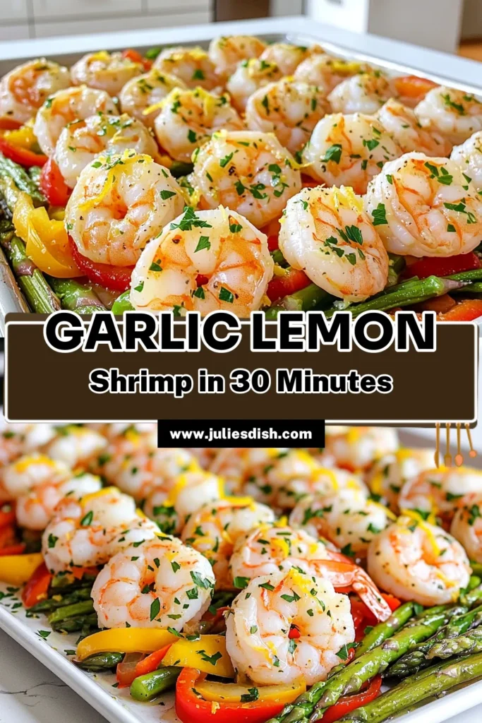 Enjoy a delicious and easy-to-make Garlic Lemon Shrimp Sheet Pan that’s perfect for a busy weeknight dinner! This flavorful dish combines succulent shrimp with vibrant veggies all roasted together for a simple, one-pan meal. Discover how to marinate shrimp with garlic, lemon, and spices for an explosion of flavor. Ready in just 30 minutes, it’s a must-try recipe! Click to explore the full recipe and bring this tasty dish to your table. #GarlicLemonShrimp #SheetPanRecipes #QuickDinner #HealthyEating
