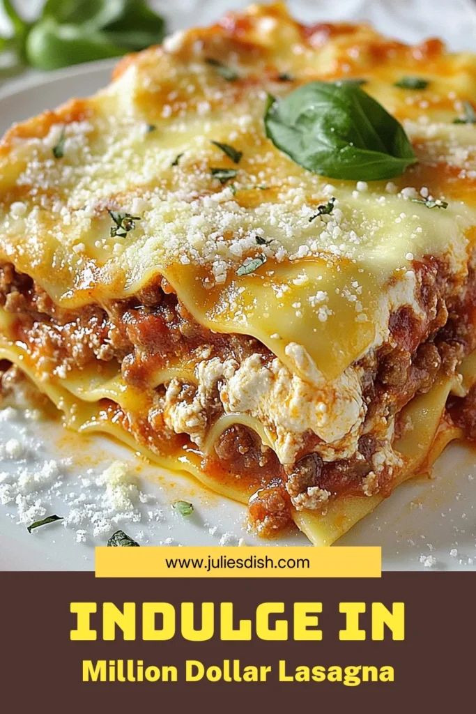 Indulge in the mouthwatering flavors of this Million Dollar Lasagna Recipe that's perfect for any dinner! With layers of homemade goodness, this Easy Lasagna with Sausage features rich and cheesy layers that everyone will love. This Cheesy Beef Lasagna Recipe is your go-to for the Best Lasagna for Dinner. Try it tonight and watch your family savor every bite! Save this recipe for later! #MillionDollarLasagna #CheesyLasagna #DinnerIdeas #ComfortFood