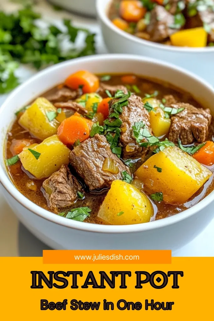 Discover the ultimate comfort food with this easy Instant Pot beef stew recipe! Packed with tender beef, hearty potatoes, and flavorful vegetables, this pressure cooker beef stew is perfect for family dinners. In just one hour, you can enjoy a delicious beef stew with potatoes that warms the soul. Save this recipe for a cozy night in! #InstantPotBeefStew #HeartyBeefStew #EasyBeefStew #PressureCookerBeefStew