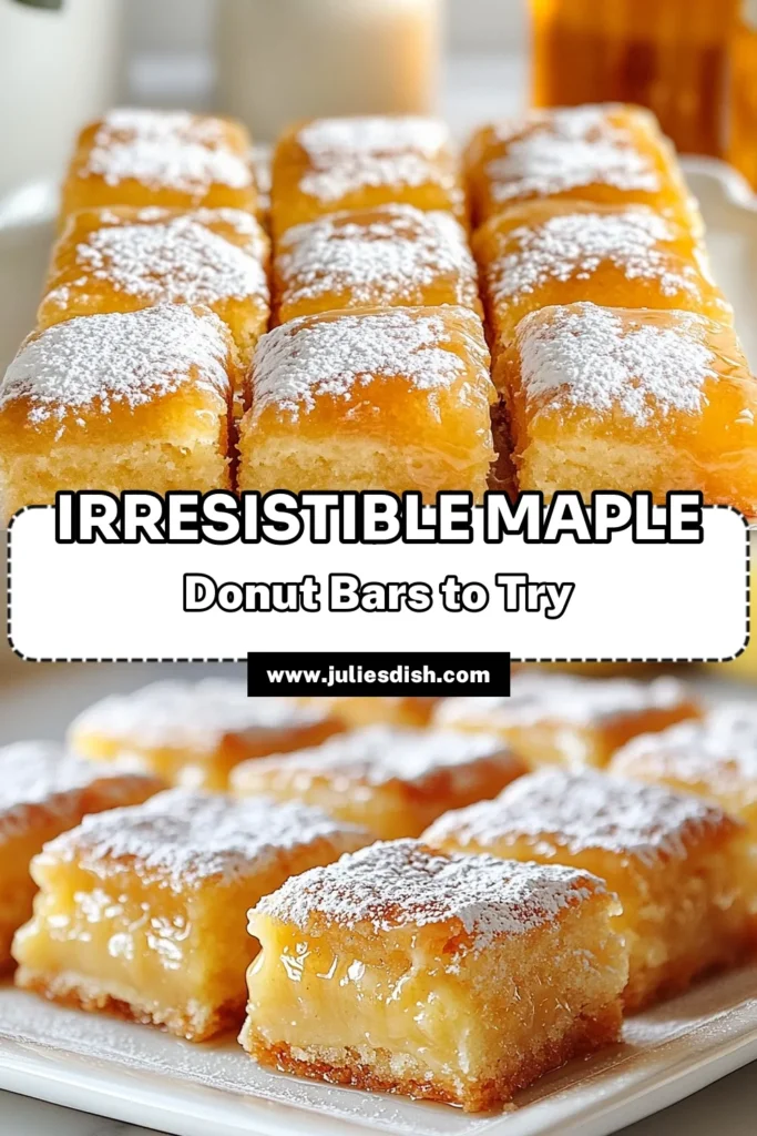 Indulge in these soft baked maple donut bars that are perfect for any sweet tooth! This easy donut bar recipe combines rich maple syrup with warm spices for a delightful treat. With our homemade donut bars recipe, you'll create baked maple donuts that are a delicious dessert option. Perfect for breakfast or a snack, don’t miss out! Try them today and let the sweet flavors shine! Save this recipe! #MapleDonutBars #BakingFun #HomemadeDesserts #SweetTreats