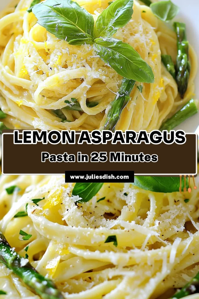 Indulge in a deliciously creamy lemon asparagus pasta that brings vibrant flavors to your dinner table! This easy creamy pasta dish features fettuccine with asparagus in a luscious lemon garlic sauce. Perfect for a quick weeknight meal, this vegetarian lemon pasta recipe is sure to impress. Try this mouthwatering recipe today and elevate your culinary game! Save this easy lemon garlic pasta recipe for later! #CreamyLemonAsparagusPasta #EasyCreamyPastaDishes #VegetarianRecipes #PastaLovers