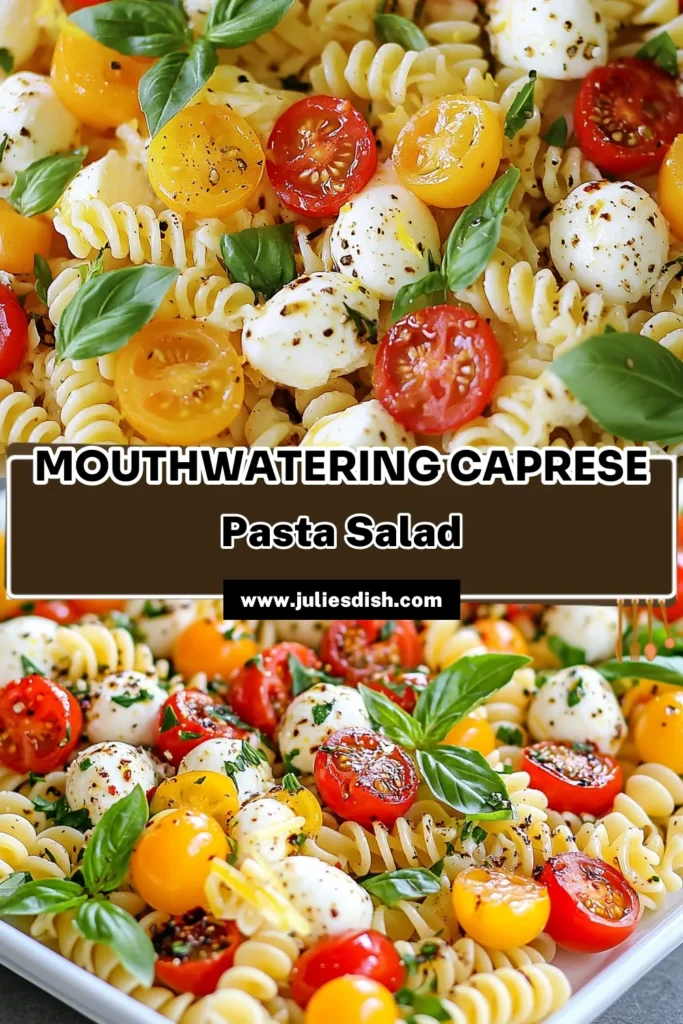 Looking for a refreshing dish? Try this easy summer pasta salad featuring Caprese pasta salad! With fresh mozzarella, juicy cherry tomatoes, and a delightful basil olive oil dressing, this fresh mozzarella pasta salad is perfect for warm days. Enjoy the vibrant flavors of our cherry tomato salad recipe that’s simple to prepare. Don’t forget to save this recipe for your next picnic! #CapresePastaSalad #SummerSalad #PastaRecipes #TomatoSalad