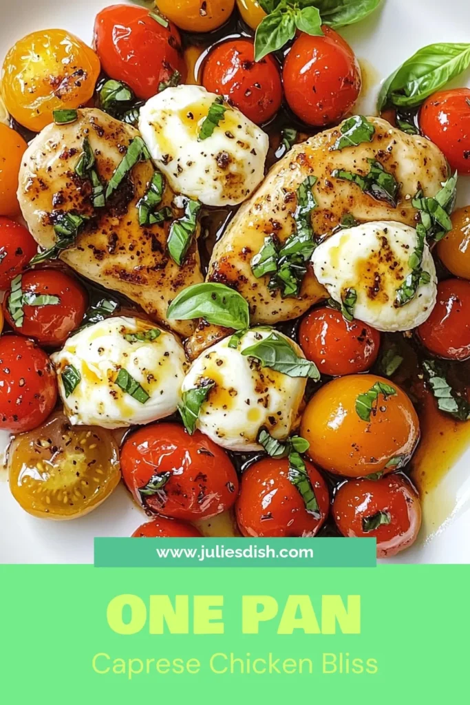 Make dinner a breeze with this delicious Caprese chicken skillet recipe! This easy chicken recipe features juicy chicken breasts topped with fresh mozzarella and sweet cherry tomatoes, all drizzled with balsamic glaze for a burst of flavor. Perfect for a quick weeknight meal, this mozzarella chicken dish is sure to impress. Save this cherry tomato chicken recipe for your next meal! #CapreseChicken #EasyChickenRecipes #BalsamicGlazedChicken #DinnerInspiration