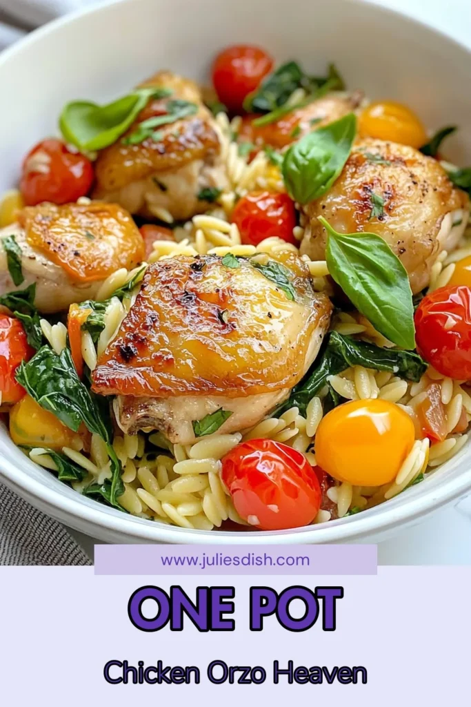 Discover the ultimate One Pot Chicken Orzo recipe for a quick and easy weeknight dinner! This flavorful Chicken Orzo dish features tender chicken, creamy orzo pasta, fresh veggies, and blends into a delicious one pot meal in just 30 minutes. Perfect for busy nights, this easy one pot meal will become a family favorite! Save this Quick Chicken Dinner for your next meal prep! #OnePotChickenOrzo #ChickenOrzoRecipe #QuickDinner #EasyRecipes