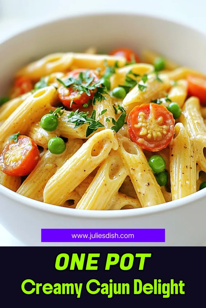 Get ready to spice up your dinner with this delicious One Pot Creamy Cajun Pasta! This easy recipe combines penne pasta, vibrant veggies, and rich cream, all cooked in one pot for a quick cleanup. Perfect for weeknights, it’s packed with flavor and requires minimal effort. Click through for the full recipe and impress your family or guests tonight! #CajunPasta #OnePotMeals #EasyRecipes #DinnerInspiration