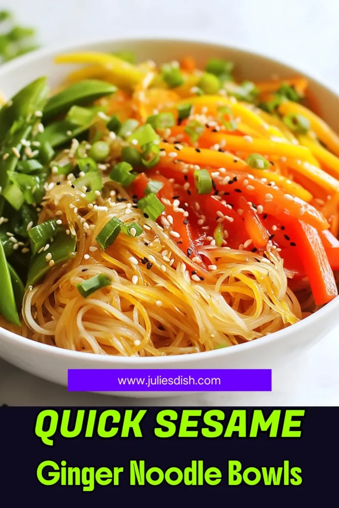 Indulge in these delicious Sesame Ginger Noodle Bowls, perfect for a quick and healthy meal! This rice noodle bowl recipe features vibrant veggies and an easy quick vegetable stir-fry, making it a go-to for busy weeknights. Enjoy this Asian-inspired noodle dish that’s packed with flavor and nutrition. Make dinnertime effortless and satisfying with this healthy noodle recipe. Save and share today! #SesameGingerNoodles #HealthyNoodleRecipes #RiceNoodleBowl #QuickStirFry