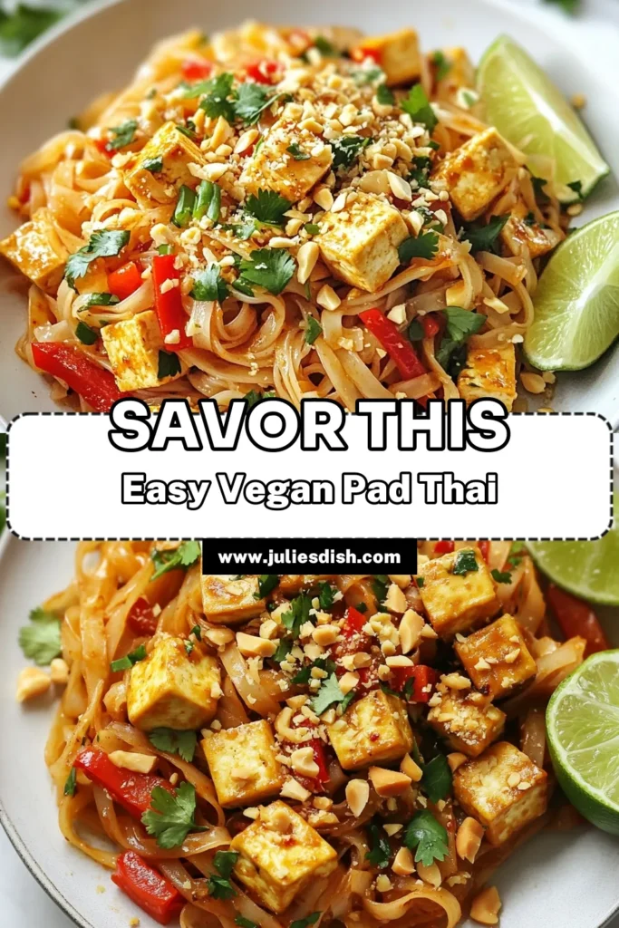 Looking for a delicious and quick dinner idea? Try this easy Vegan Pad Thai recipe! This plant-based Thai dish features savory tofu Pad Thai made with rice noodles, fresh vegetables, and a tasty sauce that packs a flavor punch. Perfect for a healthy weeknight meal, this rice noodle stir-fry is sure to impress. Click to discover the full recipe and elevate your dinner game! #VeganPadThai #PlantBased #EasyVeganDinner #TofuPadThai