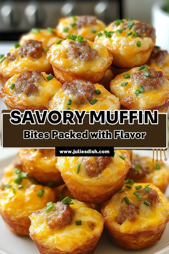 Looking for a tasty and easy appetizer? Try these Sausage Muffin Bites! This mini muffin recipe combines savory breakfast sausage and melty cheddar cheese for the perfect bite-sized treat. Great for brunch or as finger food for parties, these breakfast sausage muffins are a crowd-pleaser. Whip up a batch today and enjoy! Don’t forget to save this recipe! #SausageMuffinBites #MiniMuffinRecipe #EasyAppetizerRecipes #CheddarCheeseMuffins
