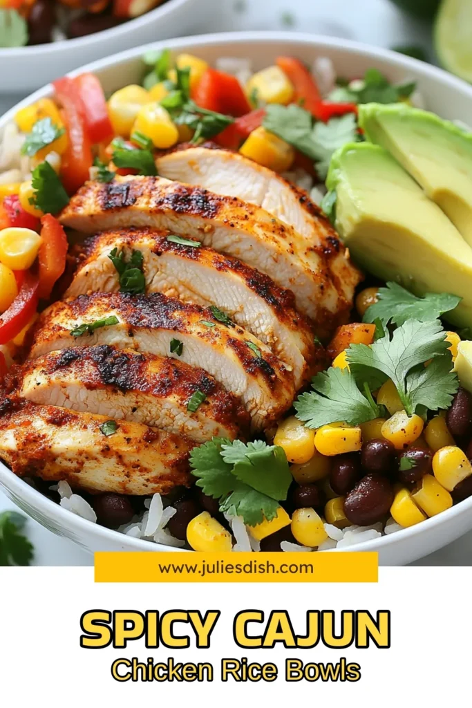 Discover this delicious Cajun chicken recipe that’s perfect for your dinner table! These spiced rice bowls feature tender chicken, fluffy jasmine rice, and vibrant veggies, making it a healthy chicken bowl recipe everyone will love. This easy Cajun dinner is not only flavorful but also packed with nutrition. Try this quick jasmine rice Cajun dish tonight and elevate your mealtime! Save this for your next meal idea! #CajunChicken #HealthyEating #RiceBowls #EasyDinner