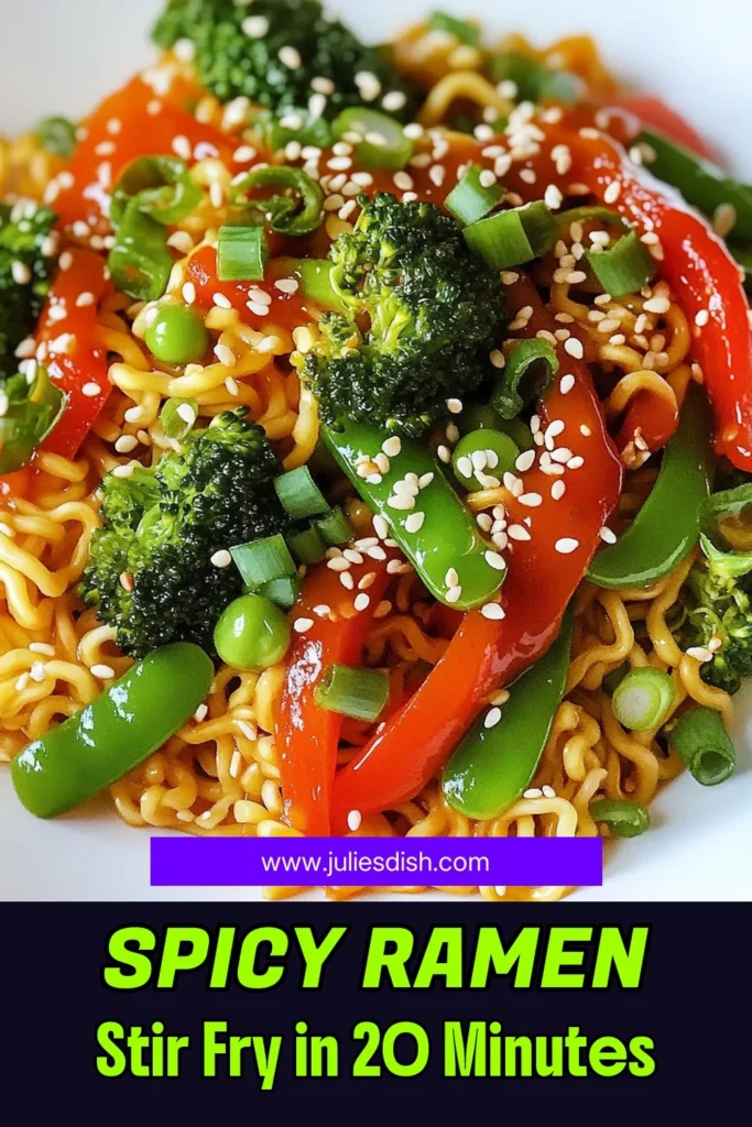 Discover the ultimate Spicy Ramen Stir Fry with this quick Sriracha ramen recipe that's perfect for busy weeknights! This easy ramen stir fry combines delicious instant ramen noodles, vibrant vegetable stir fry noodles, and a kick of Sriracha for a satisfying meal in just 20 minutes. Perfect for casual dinners or meal prep! Try this quick ramen noodles recipe today and get ready to savor each bite. Save for your next cooking adventure! #RamenRecipe #StirFry #QuickMeals #VegetarianDinner