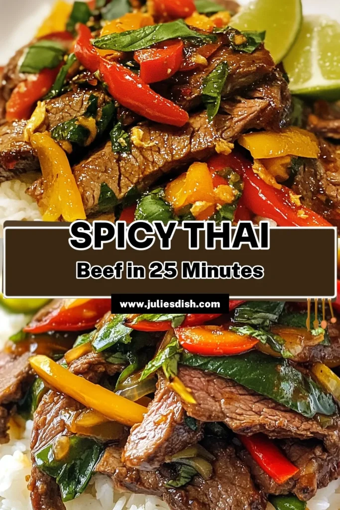 Indulge in this quick Thai basil beef recipe that transforms flank steak into a spicy Thai beef stir fry bursting with flavors. This fiery Thai basil stir fry features tender beef, fresh Thai basil, and vibrant veggies, making it a meal that’s both delicious and fast. Perfect for busy weeknights, serve it over jasmine rice for a delightful dinner. Save this recipe for a taste explosion! #ThaiBasilBeef #QuickMeals #SpicyBeef #StirFryDelight