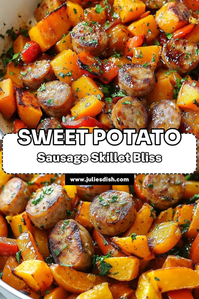 Discover an easy sweet potato dish with this Sausage Sweet Potato Honey Garlic Skillet recipe! Perfect for busy nights, this one-pan sweet potato meal features tender sweet potatoes, juicy chicken sausage, and a delicious honey garlic sauce. It's a must-try honey garlic sausage recipe that your family will love. Save this quick and flavorful dinner idea for your next weeknight meal! #SausageSweetPotatoSkillet #OnePanMeal #EasyDinner #SweetPotatoRecipe