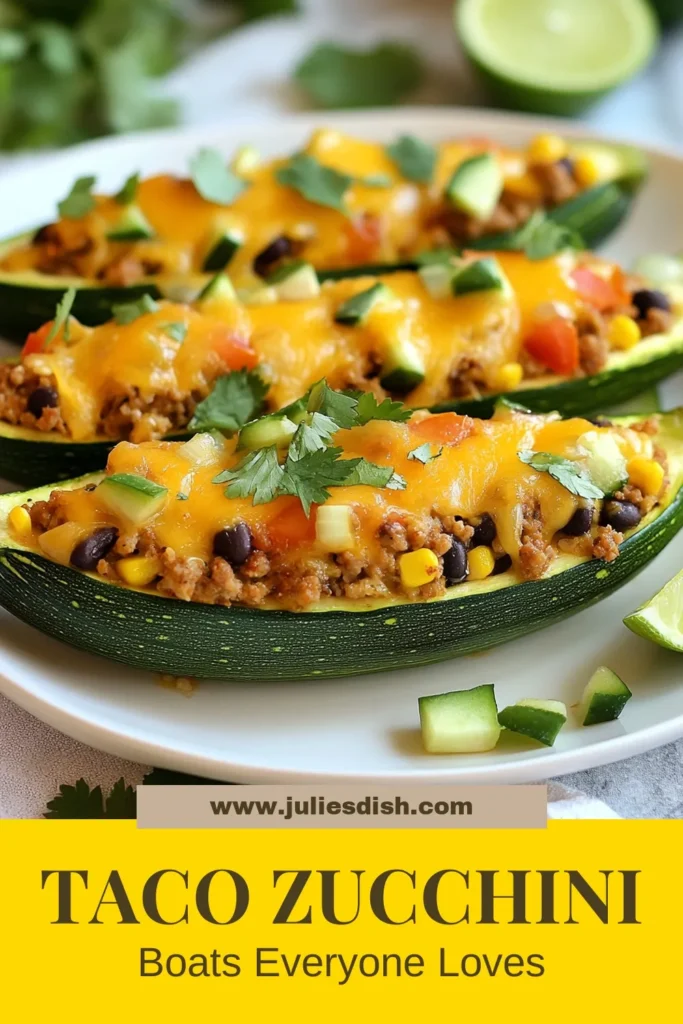 Discover the deliciousness of taco stuffed zucchini boats, a nutritious and flavorful meal that’s perfect for any night! This healthy taco recipe features ground turkey zucchini boats stuffed with black beans, corn, and topped with gooey cheese. Whether you prefer low-carb stuffed zucchini or vegetarian taco boats, this versatile recipe has you covered. Try it tonight and give your dinner a tasty twist! Save this pin for later! #ZucchiniRecipes #HealthyEating #TacoTuesday #LowCarbRecipes
