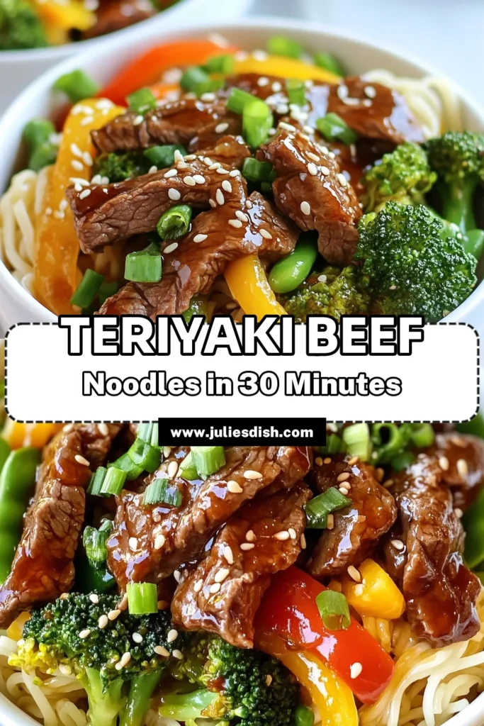 Discover the deliciousness of teriyaki beef noodle bowls with this easy teriyaki recipe! Perfect for busy nights, this beef stir fry with noodles combines tender beef, colorful veggies, and flavorful rice noodles. Enjoy a healthy beef noodle bowl that’s ready in just 30 minutes. This recipe will quickly become a favorite. Save it for your next meal prep! #TeriyakiBeefNoodleBowls #EasyTeriyakiRecipe #BeefStirFry #RiceNoodleRecipes