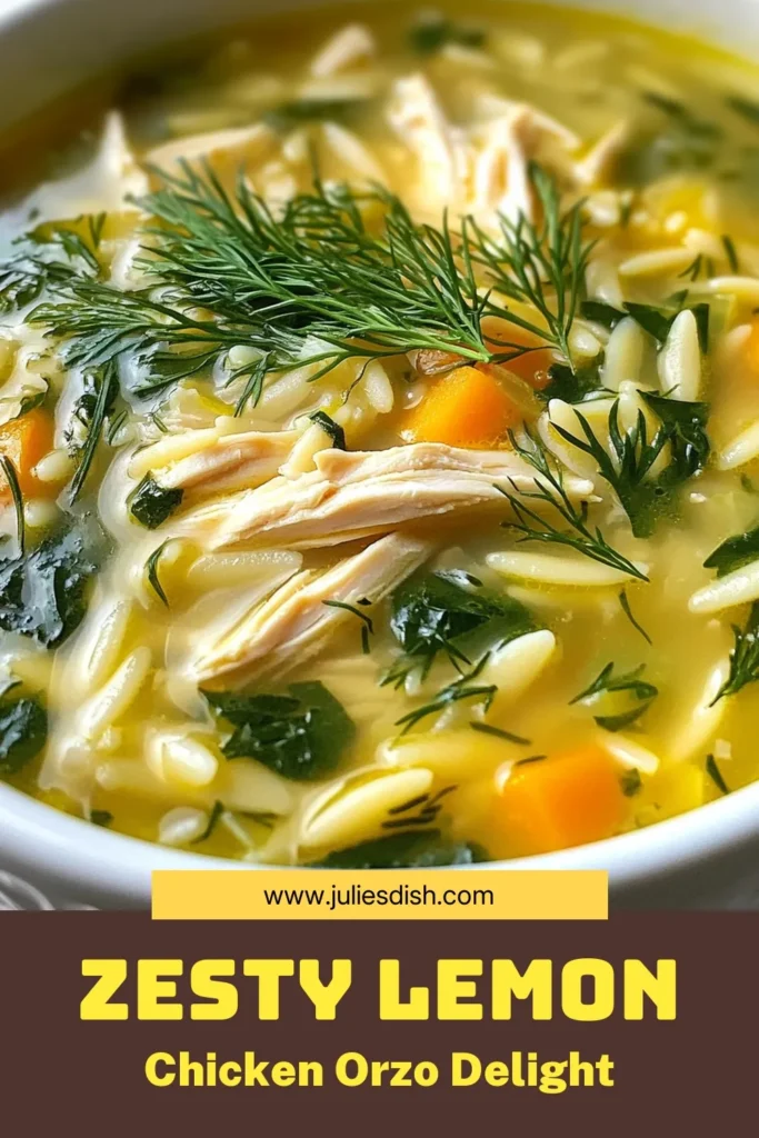 Warm up with this delicious Greek lemon chicken soup! This easy chicken orzo soup brings together tender chicken, zesty flavors, and wholesome ingredients for a healthy lemon chicken soup that's perfect for any day. Try this orzo chicken soup recipe and enjoy a comforting bowl of zesty Greek soup that's full of nutrients. Save this recipe to share the joy of making this delightful dish tonight! #GreekLemonChickenSoup #HealthySoup #ChickenOrzoSoup #ZestyRecipes