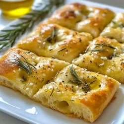 - 4 cups all-purpose flour - 1 tablespoon active dry yeast - 1 ½ cups warm water - 1 teaspoon sugar - 2 teaspoons salt - 1/4 cup olive oil - 4 cloves garlic - 2 tablespoons fresh rosemary - Coarse sea salt To make this garlic rosemary focaccia bread, you need simple, fresh ingredients. All-purpose flour gives the bread its soft texture. Active dry yeast helps it rise and become fluffy. Warm water activates the yeast, while sugar feeds it. Salt adds flavor. Olive oil keeps the bread moist and creates a nice crust. Garlic and rosemary bring that aromatic touch we all love. Finally, coarse sea salt on top adds a great crunch. - Additional herbs and spices - Topping ideas for flavor enhancement You can play with flavors by adding extra herbs or spices. Try thyme or oregano for a twist. For toppings, consider adding cheese or sun-dried tomatoes. These options let you customize the focaccia to your taste. {{ingredient_image_1}} Start by taking a small bowl. Combine 1 ½ cups of warm water, 1 teaspoon of sugar, and 1 tablespoon of active dry yeast. Stir gently to mix. Let this sit for about 5 to 10 minutes. You want it to become bubbly and foamy. This shows the yeast is alive and ready to work. In a large mixing bowl, combine 4 cups of all-purpose flour and 2 teaspoons of salt. Make a well in the center of the flour mix. Pour in your bubbly yeast mixture and 1/4 cup of olive oil. Use a wooden spoon to mix until a soft dough forms. It should not be sticky. Next, turn the dough out onto a floured surface. Knead it for about 8 to 10 minutes. You want it to be smooth and elastic. Once done, place the dough in a lightly greased bowl. Cover it with a damp cloth and set it in a warm spot. Let it rise for 1 to 2 hours, until it doubles in size. Once the dough has risen, punch it down gently. Turn it out onto a greased baking sheet or stone. Shape it into a rectangle about 1 inch thick. Using your fingers, press down to create deep dimples all over the surface. This will hold the toppings well. Preheat your oven to 400°F (200°C) while the dough rises. After dimpling, mix 4 cloves of minced garlic with 2 tablespoons of chopped rosemary and a drizzle of olive oil in a small bowl. Brush this mixture all over the dough. Sprinkle coarse sea salt on top. Let it rise again for 20 to 30 minutes. Bake for 20 to 25 minutes, until golden brown. Check for a crispy crust and a soft inside. A good dough should be smooth and elastic. When you knead it, it should bounce back when poked. If your dough feels too sticky, add a bit more flour. If it seems dry, add a touch of water. You want it soft but not gooey. Using fresh garlic and rosemary makes a big difference. Chop the garlic finely so it spreads evenly. The rosemary should be fresh for the best taste. If you want to mix things up, try adding olives or sun-dried tomatoes. These can add great flavor and texture. One common mistake is under-proofing the dough. This means not letting it rise enough. If it doesn’t double in size, it won’t be fluffy. Over-proofing can also happen if you leave it too long. This makes the dough collapse. To get a nice crust, bake it until it is golden brown. A crisp crust makes the focaccia stand out. Pro Tips Use Fresh Ingredients: Fresh rosemary and garlic will give your focaccia the best flavor. Look for vibrant, aromatic herbs in the produce section. Perfect Dough Consistency: The dough should be soft but not sticky. If it’s too sticky, add a little more flour while kneading until you achieve the right texture. Allow for Proper Rising: Make sure to let the dough rise in a warm environment to activate the yeast effectively. A turned-off oven with the light on works well. Enhance with Toppings: Feel free to experiment with toppings like olives, sun-dried tomatoes, or cheese. Just make sure not to overload it, which could affect the baking time. {{image_2}} You can mix things up with toppings. Here are some fun ideas: - Cheese options: Try adding mozzarella or parmesan on top. These cheeses melt nicely and add a rich flavor. - Other herbs and spices: Experiment with thyme, oregano, or even red pepper flakes. Each adds a unique twist to your focaccia. If you have dietary needs, there are easy swaps: - Gluten-free flour alternatives: You can use a gluten-free flour blend. Make sure it has a binding agent like xanthan gum for the best texture. - Vegan substitutions for olive oil: Instead of olive oil, try avocado oil or coconut oil. Both work well and add their own flavor. Focaccia has many styles you can explore: - Mediterranean-style variations: Add olives, sun-dried tomatoes, or feta cheese for a Mediterranean touch. These ingredients give your bread a bold taste. - Sweet focaccia recipes: For a sweet twist, try adding honey or cinnamon. You can even use fruits like figs or apples for a delightful dessert bread. After you bake your focaccia, let it cool completely. This step is key. If you wrap it too soon, steam builds up and makes the crust soggy. Once cool, wrap the bread tightly in plastic wrap or foil. This helps keep it fresh and soft. Store it at room temperature for up to three days. For longer storage, you can refrigerate or freeze the focaccia. If you choose to refrigerate it, wrap it well and store it for up to a week. For freezing, slice the bread first. Then wrap each piece in plastic wrap and place them in a freezer bag. This way, you can grab a slice whenever you want. Focaccia can stay frozen for up to three months. When you’re ready to eat, reheat it in the oven. Set the oven to 350°F (175°C). Wrap the bread in foil to keep it moist. Heat for about 10-15 minutes. This brings back the crusty texture. Enjoy your delicious focaccia warm and fresh! You can tell if your yeast is active by checking for bubbles. First, mix warm water, sugar, and yeast in a bowl. Wait for about 5-10 minutes. If the mixture looks foamy and bubbly, your yeast is good to use. If there are no bubbles, the yeast may be old or inactive. Yes, you can use instant yeast. It works well as a substitute. Use the same amount as active dry yeast. You can mix it directly into the flour without proofing it first. This saves time, and the bread will still rise nicely. You can create a simple focaccia without these flavors. Use the same base recipe, but skip the garlic and rosemary. Instead, try adding other herbs like thyme or oregano. You can also top it with cheese, olives, or sun-dried tomatoes for a different taste. Serve garlic rosemary focaccia warm for the best flavor. It pairs well with soups and salads. You can also use it as a sandwich base. Drizzle with extra olive oil or balsamic vinegar for added taste. Enjoy it fresh, and watch it disappear! This blog post covered how to make delicious garlic rosemary focaccia. You learned about required and optional ingredients, step-by-step instructions, and tips for the perfect dough. I shared common mistakes to avoid and variations for different tastes. Now, you can try this recipe with confidence. Enjoy your baking adventure and share your focaccia creations with friends and family!