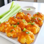 To make Buffalo Cauliflower Bites, gather these key ingredients: - 1 medium cauliflower, cut into bite-sized florets - 3/4 cup all-purpose flour - 1/2 cup water - 1 teaspoon garlic powder - 1 teaspoon onion powder - 1/2 teaspoon smoked paprika - 1/2 teaspoon salt - 1/4 teaspoon black pepper - 1 cup buffalo sauce (store-bought or homemade) - 2 tablespoons unsalted butter, melted - Fresh celery sticks and ranch dressing for serving These ingredients come together to create a crispy and flavorful snack. The flour and water mix forms a batter that coats the cauliflower. The spices add depth to the flavor, while the buffalo sauce gives it that classic kick. If you find yourself missing an ingredient, here are some easy swaps: - Cauliflower: Use broccoli for a different taste. - All-purpose flour: Try almond flour or chickpea flour for a gluten-free option. - Buffalo sauce: Use sriracha or hot sauce for a different heat level. - Unsalted butter: Substitute with olive oil or vegan butter for dairy-free bites. These alternatives still keep your bites tasty and enjoyable. Don’t hesitate to mix and match! When picking cauliflower, look for these signs of freshness: - Color: Choose white florets with no brown spots. - Leaves: Fresh leaves should be green and crisp. - Feel: The head should feel firm and heavy for its size. Avoid any heads that feel soft or have dark patches. Fresh cauliflower leads to the best Buffalo Cauliflower Bites! Start by washing the cauliflower well. Remove the leaves and stem. Cut it into bite-sized florets. Make sure each piece is similar in size. This helps them cook evenly. In a large bowl, mix 3/4 cup of flour and 1/2 cup of water. Add 1 teaspoon of garlic powder, 1 teaspoon of onion powder, 1/2 teaspoon of smoked paprika, 1/2 teaspoon of salt, and 1/4 teaspoon of black pepper. Whisk until the batter is smooth. You want it to coat the cauliflower well. Preheat your oven to 450°F (232°C). Line a baking sheet with parchment paper. Dip each cauliflower floret into the batter. Make sure it’s coated all around. Place them on the baking sheet in a single layer. Bake for 20 minutes. Look for a lightly golden color and crisp texture. While the cauliflower bakes, mix 1 cup of buffalo sauce with 2 tablespoons of melted butter in a bowl. Once the cauliflower is done, take it out of the oven. Toss the florets in the buffalo sauce mixture. Make sure they are well coated. Return them to the baking sheet and bake for another 10 to 15 minutes. This step adds extra crispiness. After baking, let them cool before serving. To get your cauliflower bites super crispy, follow these steps: - Use a good amount of flour in the batter. This helps form a crust. - Make sure the cauliflower is coated evenly. This helps with crispness. - Bake on parchment paper. This prevents sticking and promotes browning. - Avoid crowding the baking sheet. Give each floret space to crisp up. Want to add more flavor? Try these ideas: - Mix in cayenne pepper for extra heat. Just a pinch will do! - Add some chipotle powder for a smoky kick. - Experiment with different spices like cumin or Italian herbs. - For a tangy twist, squeeze fresh lime juice over the bites before serving. Serve your buffalo cauliflower bites with these sides: - Fresh celery sticks add a nice crunch. - Pair with ranch dressing for cooling contrast. - Add a side salad to balance flavors and textures. - Serve with quinoa or rice for a heartier meal. {{image_2}} You can easily make Buffalo Cauliflower Bites vegan. Instead of butter, use a plant-based alternative like coconut oil or vegan margarine. Choose a dairy-free buffalo sauce for a perfect match. Many brands offer this option. You can also make your own sauce using hot sauce and a splash of vinegar. This way, you can enjoy the heat without any dairy. Want to switch things up? Try different flavors! For an Asian twist, use soy sauce and ginger instead of buffalo sauce. Toss the cauliflower bites in a mix of sesame oil and Sriracha after baking. For a BBQ flavor, coat the bites in your favorite barbecue sauce. This will give them a sweet and smoky taste. Feel free to experiment with spices like cumin, curry, or even lemon zest for a fresh kick. If you need a gluten-free option, swap out the all-purpose flour. Use almond flour or a gluten-free flour blend instead. These options will still give you that crispy texture. Always check labels to ensure there are no hidden gluten ingredients in your sauces. Enjoy your Buffalo Cauliflower Bites without worry! To keep your buffalo cauliflower bites fresh, place them in an airtight container. Make sure they cool down first. Store them in the fridge for up to three days. This way, they remain tasty for your next snack. When you want to enjoy your leftovers, use the oven for reheating. Preheat it to 350°F (175°C). Spread the cauliflower bites on a baking sheet. Heat them for about 10-15 minutes. This method helps keep them crispy. You can also use an air fryer. Set it to 350°F (175°C) and cook for about 5-7 minutes. If you want to store them longer, freezing is a great option. First, let the bites cool completely. Then, place them in a single layer on a baking sheet and freeze for 1-2 hours. After that, transfer them to a freezer-safe bag or container. They can last for about 2 months. When you're ready to eat, thaw them in the fridge overnight before reheating. Yes, you can make Buffalo Cauliflower Bites in the air fryer! Preheat the air fryer to 375°F (190°C). Prepare the cauliflower as usual by dipping it in the batter. Place the coated florets in the air fryer basket in a single layer. Cook for about 12-15 minutes, shaking halfway through. This method gives you a nice crispy texture without much oil. To make the cauliflower bites spicier, add more buffalo sauce. You can mix in some cayenne pepper or hot sauce into the batter. For an extra kick, try adding diced jalapeños to the batter. Adjust the heat to your taste, and feel free to experiment! Buffalo Cauliflower Bites go well with a few tasty dipping sauces. Ranch dressing is a classic choice. You can also try blue cheese dressing for a stronger flavor. For a fresh twist, serve them with a yogurt-based sauce or a spicy aioli. Each dip adds a new layer of flavor to your bites! In this post, we explored how to make Buffalo Cauliflower Bites. I discussed the essential ingredients, tips for prepping, and how to bake them for that perfect crisp. You learned about variations, like vegan and gluten-free options, and how to store and reheat leftovers. Buffalo Cauliflower Bites offer a tasty, healthy snack. With these tips, you can create your own delicious bites at home. Enjoy experimenting with flavors and serving ideas!
