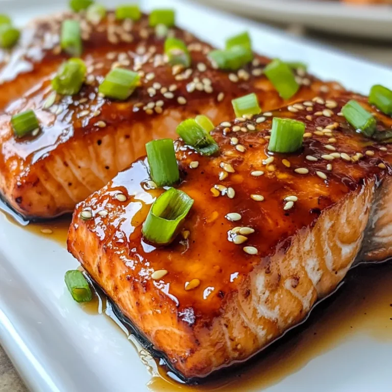To make air fryer teriyaki salmon, you need the right ingredients. Here’s what you’ll need: - 4 salmon fillets (about 6 oz each) - 1/4 cup low-sodium soy sauce - 2 tablespoons honey or maple syrup - 2 tablespoons rice vinegar - 1 tablespoon sesame oil - 2 cloves garlic, minced - 1 teaspoon fresh ginger, grated - 1 teaspoon cornstarch (optional, for thickness) - 2 green onions, sliced, for garnish - Sesame seeds, for garnish Each ingredient plays a key role in making this dish tasty. The salmon gives you rich protein and healthy fats. Low-sodium soy sauce adds flavor without too much salt. Honey or maple syrup brings sweetness. Rice vinegar adds zing, while sesame oil gives a nutty taste. Garlic and ginger provide depth. Cornstarch helps thicken the sauce if you want it. Finally, green onions and sesame seeds make for a beautiful garnish. Gather these items before you start cooking. You’ll love how they come together for a quick and tasty meal. {{ingredient_image_1}} To make the teriyaki marinade, gather your ingredients. You need soy sauce, honey or maple syrup, rice vinegar, sesame oil, minced garlic, and grated ginger. In a medium bowl, whisk them together until smooth. If you like a thicker sauce, add cornstarch. This mixture brings sweet and savory flavors to the salmon. Now, take your salmon fillets and place them in a shallow dish. Pour the marinade over the salmon, making sure each piece is well-coated. Cover the dish and let it sit. You can marinate for at least 15 minutes. For a stronger flavor, let it soak for up to an hour. The longer it sits, the tastier it gets! Preheat your air fryer to 400°F (200°C) for about 5 minutes. While it heats, lightly spray the basket with cooking spray. Place the salmon fillets skin-side down in the basket. Make sure to leave space between each piece. Cook the salmon for 8-10 minutes. Check for flakiness and an internal temperature of 145°F (63°C). After cooking, carefully take the salmon out. If you want, brush it with some extra marinade for more flavor. Serve it with sliced green onions and a sprinkle of sesame seeds for a pretty finish. To get the best texture, choose fresh salmon fillets. I like to look for bright color and firm flesh. When cooked, the salmon should flake easily with a fork. Cooking it just right makes a big difference. Aim for a juicy center without being dry. A quick tip: let it rest for a few minutes after cooking. This helps keep the moisture inside. Marinate the salmon for at least 15 minutes. For a deeper flavor, try soaking it for up to 1 hour. The longer it sits, the more the salmon absorbs the tasty teriyaki sauce. Make sure the fillets are fully coated. You can flip them halfway through for even soaking. This step is key for bold flavor. Preheat your air fryer to 400°F (200°C). I find that this temperature cooks the salmon evenly. Once hot, cook the salmon for 8 to 10 minutes. Check it after 8 minutes to see if it flakes easily. If it’s not quite done, give it a few more minutes. The goal is an internal temperature of 145°F (63°C). Adjust cooking time based on the thickness of your fillets. Pro Tips Marinate Longer for More Flavor: For the best flavor, marinate the salmon for at least 30 minutes or up to 1 hour. This allows the flavors to penetrate the fish more deeply. Use Fresh Ingredients: Fresh garlic and ginger will provide a more vibrant and aromatic flavor compared to their dried counterparts, enhancing the overall taste of the teriyaki sauce. Check for Doneness: Use a fork to test the salmon for flakiness. It should easily flake apart when done, and the internal temperature should reach 145°F (63°C) for safe consumption. Serve with Sides: Pair the teriyaki salmon with steamed rice or sautéed vegetables for a complete meal that balances the rich flavors of the fish. {{image_2}} You can use any type of salmon for this recipe. Atlantic salmon is common and easy to find. It has a rich taste and stays moist. Sockeye salmon has a bright color and bold flavor. Coho salmon is mild and tender. If you prefer a leaner fish, try pink salmon. Each type brings its unique taste to the dish. Feel free to customize the marinade to suit your taste. For a spicy kick, add sriracha or red pepper flakes. Swap honey for agave syrup for a vegan option. You can also use coconut aminos instead of soy sauce for a gluten-free choice. Adding citrus juice, like orange or lime, can brighten the flavor too. Serve the teriyaki salmon over brown rice or quinoa. It pairs well with steamed veggies like broccoli or snap peas. For a fresh touch, add a side salad with sesame dressing. You can also serve it in a taco with avocado and cabbage. Garnish with extra green onions and sesame seeds for a beautiful plate. After cooking, let the salmon cool to room temperature. Place the salmon in an airtight container. Store it in the fridge. It will stay fresh for up to three days. If you want to keep it longer, consider freezing it. To reheat, preheat your air fryer to 350°F (175°C). Place the salmon in the basket. Heat for about 3-5 minutes. Check the salmon to ensure it is warmed through. You can also use a microwave. Cover the salmon with a damp paper towel and heat for 30 seconds to 1 minute. To freeze the salmon, wrap each piece tightly in plastic wrap. Then, place the wrapped salmon in a freezer bag. Remove as much air as possible before sealing. This method keeps the salmon fresh for up to three months. When ready to use, thaw it in the fridge overnight before reheating. Cook salmon in an air fryer for 8 to 10 minutes. The time depends on how thick your fillets are. Thicker pieces may need a little more time. Always check for flakiness to know it's done. You can use frozen salmon, but it needs extra time. Cook it for about 12 to 15 minutes. Make sure the salmon is thawed and cooked through before serving. Salmon should reach an internal temperature of 145°F (63°C). Use a meat thermometer to check. This ensures your salmon is safe to eat and cooked just right. This post covered how to make a tasty air-fried salmon dish. We started with a list of ingredients, then moved through preparing the marinade and cooking the salmon. I shared tips for great texture and marinating time. You also learned about variations and proper storage. In summary, this easy recipe gives you delicious, healthy salmon. Follow the steps for a meal you’ll love. Enjoy your cooking adventure with this salmon dish!