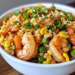 - 2 cups cooked rice (preferably day-old) - 1 pound shrimp, peeled and deveined - 2 tablespoons honey - 3 cloves garlic, minced - 1 tablespoon soy sauce - 1 tablespoon sesame oil - 1 cup mixed vegetables (carrots, peas, and corn) - 2 green onions, sliced - 2 tablespoons vegetable oil - Salt and pepper to taste - Sesame seeds for garnish The main ingredients create a sweet and savory flavor. The shrimp gives protein, while the rice serves as a base. The honey and garlic add rich taste. Cooked rice, especially day-old, helps achieve the right texture. You can add extra vegetables or proteins. Try bell peppers, broccoli, or snap peas for crunch. For more protein, consider chicken, tofu, or even eggs. These add-ins make the dish heartier and more colorful. To make this dish, you need a large skillet or wok. A spatula or wooden spoon helps stir the ingredients. Use measuring spoons for accuracy. Having a bowl for marinating shrimp is also key. The right tools make cooking easier and more fun. {{ingredient_image_1}} To start, you need to marinate the shrimp. This step adds great flavor. In a bowl, combine 1 pound of peeled and deveined shrimp with 2 tablespoons of honey, 3 cloves of minced garlic, and 1 tablespoon of soy sauce. Add a pinch of salt and pepper. Mix well to coat the shrimp evenly. Cover the bowl and let it sit for 15 minutes. This time lets the shrimp absorb all the tasty goodness. Now, it’s time to cook the shrimp. Heat a large skillet or wok over medium-high heat. Add 1 tablespoon of vegetable oil and let it get hot. Once hot, carefully add the marinated shrimp. Cook for about 2 to 3 minutes. Watch for the shrimp to turn pink and opaque. When done, remove the shrimp from the skillet and set them aside. This step is quick, so stay close! Next, let’s bring it all together. In the same skillet, add another tablespoon of vegetable oil. Toss in 1 cup of mixed vegetables like carrots, peas, and corn. Sauté for about 2 to 3 minutes until the veggies are tender yet crisp. Push the veggies to one side of the skillet. On the other side, add 2 cups of cooked rice. Drizzle with 1 tablespoon of sesame oil. Stir the rice and veggies, breaking up any clumps. Finally, return the cooked shrimp to the skillet. Mix everything well and stir-fry for another 2 to 3 minutes. This allows all the flavors to blend. Add sliced green onions, toss well, and check for seasoning. Adjust with more salt and pepper if needed. Your Honey Garlic Shrimp Fried Rice is almost ready to serve! Using day-old rice is key for great fried rice. Fresh rice is often too wet. This can make your dish mushy. Day-old rice has dried out and is easier to fry. It also absorbs flavors better. If you don’t have day-old rice, you can cool fresh cooked rice quickly. Spread it on a tray and refrigerate for 30 minutes. This helps it dry a bit. To make your fried rice even tastier, you can add extra seasonings. A splash of oyster sauce adds depth. You can also try a pinch of red pepper flakes for some heat. For a unique twist, add a dash of fish sauce. It gives a savory kick. Don’t forget to taste as you go. Adjust the salt and pepper to suit your preference. Presentation makes your meal exciting! Serve your honey garlic shrimp fried rice in a large bowl. This creates a warm, inviting look. Top it with extra sliced green onions and sesame seeds. For added color, you can sprinkle chopped cilantro or fresh herbs. This not only looks great but adds fresh flavor too. Your guests will love the care you put into serving! Pro Tips Use Day-Old Rice: Day-old rice is drier and helps achieve the perfect texture for fried rice, avoiding mushiness. High Heat Cooking: Cooking on high heat allows the shrimp and vegetables to sear quickly, enhancing flavor and texture. Customize Vegetables: Feel free to add or substitute vegetables based on what you have on hand, such as bell peppers or broccoli. Garnish for Flavor: Adding sesame seeds and extra green onions as a garnish not only enhances presentation but also adds a burst of flavor. {{image_2}} You can easily switch the shrimp for other proteins. Chicken works great. Use cooked or raw chicken. Cut it into small pieces. Tofu is also a good choice. Firm tofu holds its shape well. Just press it to remove excess water. Beef can add a nice flavor too. Use thin slices to cook quickly. Feel free to change the mixed veggies. Bell peppers add a sweet crunch. Broccoli gives a nice texture and color. Snow peas add a fresh taste. You can use any favorite vegetables. Just make sure to cut them small. This helps them cook evenly. To make this dish spicy, add chili sauce. Mix it in with the marinade. You can also sprinkle red pepper flakes while cooking. Adjust the amount to fit your taste. For extra heat, add sliced jalapeños when cooking. This will give your fried rice a nice kick. To store leftover honey garlic shrimp fried rice, cool it quickly. Place the rice in a shallow container. Cover it tightly with a lid or plastic wrap. Refrigerate within two hours of cooking. This keeps it safe and fresh. If you want to freeze your fried rice, let it cool completely first. Portion it into freezer-safe bags or containers. Remove as much air as possible to prevent freezer burn. When ready to eat, thaw it in the fridge overnight. Reheat it in a skillet over medium heat until hot. When stored properly, honey garlic shrimp fried rice lasts about three to four days in the fridge. If frozen, it can stay fresh for up to three months. Always check for any off smells or colors before eating. Yes, you can use frozen shrimp. Just make sure to thaw them first. Place the shrimp in cold water for about 15-20 minutes. This keeps them firm and juicy. After thawing, follow the same marinating steps. The taste will still be great. I love serving this dish with a fresh salad or spring rolls. You can also add a side of steamed broccoli or bok choy. These sides balance the flavors and add nice color. Try serving with some dipping sauce for extra flavor. To make this dish vegetarian, swap shrimp for tofu or tempeh. Use the same marinade for flavor. You can also add extra vegetables like bell peppers or mushrooms. These add texture and taste. Enjoy the same honey garlic flavor without meat! Now you have everything you need to make Honey Garlic Shrimp Fried Rice. We've covered the key ingredients, step-by-step cooking instructions, and essential tips for flavor and presentation. You can even customize the dish with different proteins or vegetables. Remember, enjoy the process and share it with others. Simple storage tips help keep your leftovers fresh, too. Try out these ideas, and you'll impress everyone with this delicious meal. Cook, taste, and enjoy your creation!