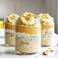 - 1 cup rolled oats - 2 cups almond milk (or any milk of choice) - 1/2 cup creamy peanut butter - 1 ripe banana, mashed - 2 tablespoons chia seeds - 1 tablespoon honey or maple syrup (optional) - 1/2 teaspoon vanilla extract - A pinch of salt - Sliced bananas and chopped nuts for topping To make your peanut butter overnight oats, gather these simple ingredients. The oats form the base and give us that hearty feel. Almond milk adds creaminess, but you can use any milk you like. Creamy peanut butter creates a rich flavor and texture. A ripe banana brings sweetness and moisture. Chia seeds add fiber and help thicken the mix. You can also include honey or maple syrup if you want added sweetness. Vanilla extract enhances the flavor, while a pinch of salt balances everything out. For fun toppings, use sliced bananas and chopped nuts. They add crunch and taste. Feel free to swap ingredients or add your favorites. You can try different fruits or nut butters to make this recipe your own! 1. In a large mixing bowl, add the rolled oats. 2. Pour in 2 cups of almond milk. You can use any milk you like. 3. Add 1/2 cup of creamy peanut butter. 4. Mash 1 ripe banana and mix it in. 5. Toss in 2 tablespoons of chia seeds. 6. If you want sweetness, add 1 tablespoon of honey or maple syrup. 7. Add 1/2 teaspoon of vanilla extract and a pinch of salt. 8. Whisk the mixture well until everything blends smoothly. Next, divide the mixture into 4 jars or containers. Make sure each jar has a lid. Seal them tightly to keep freshness. Refrigerate the jars overnight. If you can't wait, let them sit for at least 4 to 6 hours. The oats will soak up the milk and thicken nicely. In the morning, grab a jar and give the oats a good stir. They might be thick, so you can add a splash of milk to make them creamier. For a tasty touch, top them with sliced bananas and chopped nuts. This adds crunch and flavor. Enjoy your peanut butter overnight oats! To make your peanut butter overnight oats, start by mixing all the ingredients in a big bowl. This includes rolled oats, almond milk, creamy peanut butter, mashed banana, chia seeds, and a bit of honey. You can prepare these oats ahead of time, which is great for busy mornings. After mixing, divide the oats into four jars. Seal them well and place them in the fridge. They can last up to five days, so you can enjoy them all week! To make your oats even more delicious, try adding sliced bananas or chopped nuts on top. These toppings not only add flavor but also great texture. For a stronger peanut butter taste, mix in an extra spoonful of peanut butter before you store it. You can also sprinkle in some cocoa powder or cinnamon for a fun twist. These small changes can really enhance your breakfast! {{image_2}} You can mix in many fruits to your overnight oats. Berries, like strawberries and blueberries, add bright colors and sweet flavors. Apples give a nice crunch and taste great with peanut butter. Bananas are classic, but don’t stop there! Try peaches or mango for a tropical twist. Adding fruits not only makes your oats taste better, but they also add nutrients. Fruits are rich in vitamins and fiber. This keeps you full longer and helps with digestion. The natural sweetness from fruits can also reduce the need for added sugar. You can boost your oats with nuts and seeds. Almonds, walnuts, and pecans give a nice crunch. They add healthy fats and protein. Seeds like sunflower or pumpkin seeds offer a different texture and taste. To add these, simply sprinkle them on top or mix them in. This way, you get a mix of soft oats and crunchy bits. It makes your breakfast exciting and fun to eat. Plus, these additions make your meal more filling and nutritious! To keep your peanut butter overnight oats fresh, use tight-sealing containers. Proper sealing stops air from getting in. This keeps the oats moist and tasty. I recommend glass jars or BPA-free plastic containers. They are easy to clean and safe for food. Make sure each jar has a lid that fits well. This way, your oats stay great for days. You can freeze your overnight oats if you want to save some for later. To freeze, first, divide the oats into single-serving containers. Leave a little space at the top for expansion. This helps avoid spills. Seal them tightly and place them in the freezer. When you are ready to eat, take out a container. Let it thaw in the fridge overnight. If you need it faster, you can thaw it in the microwave. Use a low setting to heat it gently. Stir the oats well before eating. If they seem too thick, add a splash of milk. Enjoy your tasty oats any time! Overnight oats can last in the fridge for about five days. This makes them great for meal prep. Store them in airtight containers to keep them fresh. If you see any signs of spoilage, like an off smell or strange texture, it's best to toss them. Yes, you can use other nut butters like almond or cashew. Each nut butter adds a different flavor. Almond butter gives a milder taste, while cashew butter is creamier. Feel free to experiment and find your favorite! Yes, overnight oats can be gluten-free if you use gluten-free oats. Some regular oats may have traces of gluten from processing. Check labels carefully to ensure they are certified gluten-free. You can also try quinoa flakes or buckwheat for a gluten-free option. Overnight oats are easy to make and customize. You can mix your favorite ingredients and store them for busy mornings. We covered measurements, preparation steps, and tips for boosting flavor. You learned about mixing in fruits and nuts for extra nutrition. Remember to seal your containers tightly and know how to freeze oats. With these tips, you can enjoy delicious and healthy breakfasts all week. Try different flavors and make this your go-to meal prep, since it’s fun and simple!