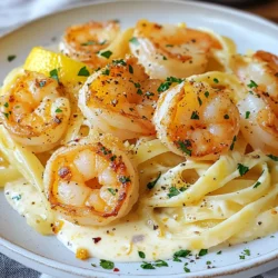 To make Creamy Lemon Garlic Shrimp, gather these fresh and simple items: - 1 lb large shrimp, peeled and deveined - 3 tablespoons butter - 4 cloves garlic, minced - 1 cup heavy cream - 1 lemon, zested and juiced - 1/2 cup grated Parmesan cheese - 1 teaspoon red pepper flakes (optional) - Salt and pepper to taste - Fresh parsley, chopped (for garnish) - 8 oz fettuccine or your choice of pasta These ingredients create a dish full of flavor. The shrimp provides protein, while the creamy sauce adds richness. The garlic and lemon bring zest that balances the creaminess. Using fresh parsley as a garnish adds color and freshness. Each ingredient plays a key role in making this meal a delight. Make sure to use high-quality shrimp for the best taste. Fresh lemons make a big difference in flavor too. Enjoy the process of cooking with these wonderful ingredients! {{ingredient_image_1}} To start, you need to boil salted water. Use a large pot, and fill it with water. Add a good amount of salt; this helps flavor the pasta. Bring the water to a rolling boil over high heat. Once the water boils, add your fettuccine. Stir it gently to prevent sticking. Cook according to the package instructions until it reaches al dente, which usually takes about 8-10 minutes. To check, taste a piece! Once done, drain the pasta in a colander. Don’t forget to save 1/2 cup of that pasta water. This water helps to adjust your sauce later! Next, grab a large skillet and melt 3 tablespoons of butter over medium heat. The butter will add richness to the dish. Once the butter is melted, add 4 cloves of minced garlic. Sauté this for about 30 seconds until it smells amazing. Now, it’s time to add the shrimp. Use 1 pound of large, peeled, and deveined shrimp. Season them with salt, pepper, and red pepper flakes if you like a bit of heat. Cook the shrimp for 2-3 minutes. They will turn pink and opaque when they’re done. Be careful not to overcook them! Once cooked, remove the shrimp from the skillet and set them aside. In the same skillet, pour in 1 cup of heavy cream. Add the zest and juice from 1 lemon. Stir this mixture and let it simmer for 2-3 minutes. Keep stirring to blend the flavors well. Now, it’s time to add flavor! Gradually stir in 1/2 cup of grated Parmesan cheese. This will give your sauce a creamy texture. If the sauce is too thick, add a bit of that reserved pasta water. Add it slowly until you reach the thickness you want. Finally, return the cooked shrimp to the skillet. Toss them in the creamy sauce to coat. Then, add your cooked pasta and mix everything well. Heat through for another 1-2 minutes. Enjoy your flavorful dinner delight! - How to know when shrimp are done: The shrimp should turn pink and opaque. This usually takes 2-3 minutes over medium heat. If they curl tightly, they are likely overcooked. - Preventing overcooking: Remove the shrimp from the heat as soon as they change color. They will continue cooking in the hot sauce, so it’s better to undercook slightly than overcook. - Tips on incorporating cheese: Add the grated Parmesan cheese slowly. This helps it melt evenly into the sauce. Stir well to ensure no lumps form. - Adjusting thickness of sauce: If your sauce is too thick, add a bit of reserved pasta water. This will help you reach the perfect creamy consistency without losing flavor. - Best pasta pairings: Fettuccine works great, but you can use any pasta you like. Tagliatelle or linguine can also soak up the creamy sauce well. - Ideal side dishes: Serve with a light salad or garlic bread. Both add a nice crunch and balance to the meal. A simple green vegetable, like steamed broccoli, also pairs well. Pro Tips Perfectly Cooked Shrimp: Cook the shrimp just until they turn pink and opaque to avoid overcooking, which can make them rubbery. Adjusting Sauce Consistency: Use the reserved pasta water gradually to achieve the perfect creamy sauce consistency without it becoming too thick. Flavor Boost: For an extra layer of flavor, consider adding a splash of white wine to the sauce after sautéing the garlic, allowing it to reduce slightly. Garnish Wisely: Fresh herbs like parsley not only add a pop of color but also enhance the dish's flavor, so don’t skip this step! {{image_2}} You can change some ingredients to fit your taste. Try using different cheeses. For example, goat cheese or a sharp cheddar can add a new twist. These cheeses melt well and add creaminess. If you want a lighter sauce, you can swap heavy cream for half and half. This option still gives creaminess but with less fat. Just keep in mind that the sauce might be less thick. Want to up the flavor? Adding vegetables is a great idea. Spinach adds color and nutrients. Toss in some cherry tomatoes for sweetness and a pop of color. They cook quickly and brighten the dish. Don’t be shy about spices! You can try adding paprika for warmth or Italian herbs for a fresh taste. Experimenting with flavors makes cooking fun and unique. If you need gluten-free options, look for gluten-free pasta. Many brands make tasty pasta that works great in this dish. You won't miss the regular pasta at all. For a low-carb option, swap the pasta with zucchini noodles or spaghetti squash. These choices are healthy and keep the meal light. You still get that creamy sauce, and it feels just as satisfying. To keep your creamy lemon garlic shrimp fresh, store it right. Place any leftovers in an airtight container. Glass or plastic containers with tight lids work best. Ensure the dish cools down before sealing. This helps prevent moisture buildup. Your shrimp should stay good in the fridge for about 2-3 days. When reheating, use low heat on the stove. This keeps the shrimp tender. You can also use the microwave, but stir every 30 seconds. To maintain creaminess, add a splash of cream or broth. This helps the sauce stay smooth and tasty. If you want to freeze your dish, follow these guidelines. First, let the shrimp cool completely. Then, pack it in airtight freezer bags. Try to remove as much air as possible. Your creamy lemon garlic shrimp can last in the freezer for up to 2 months. To thaw, place it in the fridge overnight. Reheat gently on the stove when ready to enjoy. You can pair Creamy Lemon Garlic Shrimp with many tasty sides. Here are some ideas: - Garlic bread - Steamed broccoli - Simple green salad - Roasted asparagus - Lemon rice These sides balance the rich sauce and add freshness to your meal. Yes, you can prepare parts of this dish ahead of time. Cook the shrimp and sauce, then store them separately. - Cool the shrimp and sauce. - Place them in airtight containers. - Refrigerate for up to two days. When ready to eat, reheat gently and combine with fresh pasta. To store leftovers, follow these steps: - Place the shrimp and pasta in an airtight container. - Add a bit of extra cream or pasta water to keep it moist. - Refrigerate for up to three days. For reheating: - Use a skillet over low heat. - Stir gently and add a splash of cream if needed. Avoid microwaving, as it can make the shrimp tough. Enjoy your leftovers! This blog post covered how to make a delicious creamy lemon garlic shrimp dish. You learned the key ingredients, step-by-step cooking instructions, and helpful tips. We also explored flavor variations and storage tips to keep your meal fresh. Remember, cooking shrimp just right is key for best results. Feel free to experiment with flavors and enjoy your dish with great sides. With these insights, you'll impress anyone at the dinner table. Happy cooking!