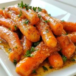 - 1 lb baby carrots, peeled and trimmed - 2 tablespoons unsalted butter, melted - 3 tablespoons brown sugar - 1 teaspoon ground cinnamon - 1 teaspoon paprika - Salt and pepper to taste - Fresh parsley for garnish The main ingredients shine in this dish. Baby carrots bring a natural sweetness. They cook evenly and become tender when roasted. The melted butter helps the brown sugar and spices stick. You can switch out the brown sugar. Try honey or maple syrup for sweetness. Each gives a unique flavor. For spices, feel free to experiment. You can use nutmeg instead of cinnamon. This adds a warm, fragrant twist. You could also add more paprika for extra heat. Let your taste guide you! {{ingredient_image_1}} Set your oven to 400°F (200°C). This high heat helps the carrots caramelize well. Line a baking sheet with parchment paper. This makes cleanup easy and keeps the carrots from sticking. In a large mixing bowl, combine 2 tablespoons of melted butter, 3 tablespoons of brown sugar, 1 teaspoon of ground cinnamon, and 1 teaspoon of paprika. Add a pinch of salt and pepper for balance. Mix well until everything blends together. You want the sugar and spices to coat the butter evenly. Add 1 pound of peeled and trimmed baby carrots to the bowl. Toss them well in the brown sugar mixture until each carrot gets coated. Spread the carrots in a single layer on your prepared baking sheet. Roast in the oven for 20 to 25 minutes. Stir the carrots halfway through to ensure even cooking. This step is key for a perfect roast. Enjoy the sweet and spicy aroma that fills your kitchen! To cook your carrots evenly, lay them out in a single layer. This helps the heat reach all sides. Avoid crowding the baking sheet. If the carrots touch, they may steam instead of roast. Stir the carrots halfway through cooking. This action turns them for even browning. Baking time is crucial for great flavor. Roast the carrots for 20-25 minutes. Check them a few minutes early. You want them soft, but not mushy. Use a fork to test tenderness. If it goes in easily, they are ready. A sprinkle of fresh parsley adds color and flavor. You can also try chopped chives or cilantro. These herbs pair well with the sweetness. For main dishes, serve these carrots alongside grilled meats or roasted chicken. The flavors complement each other perfectly. Pro Tips Use Fresh Carrots: Fresh baby carrots will yield the best flavor and texture. Look for vibrant, firm carrots for optimal sweetness. Adjust Sweetness: If you prefer a sweeter dish, feel free to increase the amount of brown sugar. Alternatively, you can reduce it for a less sugary taste. Add a Kick: For an extra layer of flavor, consider adding a pinch of cayenne pepper or crushed red pepper flakes for some heat. Perfect Roasting: Make sure to spread the carrots out in a single layer on the baking sheet to ensure they roast evenly and caramelize beautifully. {{image_2}} You can switch up the flavor of your roasted carrots easily. For a spicy kick, add cayenne or chili powder. Just a pinch can bring heat. If you love savory flavors, consider adding garlic powder or fresh herbs like thyme or rosemary. These spices blend well and create a tasty twist. You can make these carrots in an air fryer for a quick option. Set the air fryer to 380°F (193°C). Cook for about 15 minutes, shaking halfway to ensure even cooking. You can also cook them on the stovetop. Sauté in a skillet over medium heat with some butter until they are tender. This method gives you a nice caramelization too. Pair your roasted carrots with delicious side dishes. They go well with grilled chicken, pork chops, or even a veggie stir-fry. For a fun presentation, you can serve the carrots in a bowl with fresh parsley on top. You could also arrange them in a line on a platter, drizzling with a bit of balsamic glaze for flair. To keep your brown sugar cinnamon roasted carrots fresh, store them in an airtight container. This method prevents moisture and odors from affecting the taste. You can refrigerate the leftovers for up to four days. After that, the flavor and texture may decline. When you're ready to enjoy your leftovers, preheat your oven to 350°F (175°C). Spread the carrots on a baking sheet. Heat for about 10-15 minutes until they are warm. This method helps maintain their flavor and texture. You can also use a microwave for quick reheating, but keep it short to avoid sogginess. Enjoy your sweet and spicy treat again! Yes, you can use regular carrots. The main pros are size and flavor. Regular carrots are larger, so you need to cut them into smaller pieces. This helps them cook evenly. The downside is cooking time. Larger pieces may need a bit longer to roast. You might also need to adjust the seasoning to taste. To make this recipe vegan, swap the butter for a plant-based option. You can use coconut oil or vegan butter as a great substitute. Both options will keep the texture and flavor. Just be sure to melt it before mixing with the sugar and spices. These roasted carrots go well with many meals. Try them with roasted chicken, grilled pork, or baked salmon. They also complement a hearty grain dish, like quinoa or farro. The sweetness of the carrots balances nicely with savory main dishes. You can also serve them alongside a fresh salad for a colorful plate. This blog post covered everything you need for brown sugar cinnamon roasted carrots. From a full ingredient list to steps for perfect roasting, you learned how to elevate a simple dish. I shared tips for even cooking, caramelization, and serving variations. Remember, you can always mix in spices to match your taste. Use our storage tips to keep leftovers tasty. Enjoy making this dish that enhances any meal! Your journey in the kitchen just got a bit sweeter.