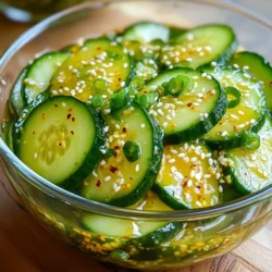 To make a tasty Spicy Korean Cucumber Salad, you will need: - 2 large cucumbers - 1 tablespoon salt - 3 tablespoons Korean red pepper flakes (gochugaru) - 2 tablespoons sugar - 2 tablespoons rice vinegar - 1 tablespoon sesame oil - 2 green onions, finely chopped - 2 cloves garlic, minced - 1 tablespoon sesame seeds - Optional: A pinch of chili powder for extra heat When choosing cucumbers, look for ones that are firm and smooth. Fresh cucumbers should be bright green and free of wrinkles. Avoid cucumbers with soft spots or blemishes. Smell the cucumber; it should have a fresh scent. If you can, buy organic cucumbers for better taste and fewer chemicals. You can add a pinch of chili powder if you want more spice. Some people like to include carrots or radishes for extra crunch. For a tangy twist, try adding a splash of lime juice. These options can elevate the dish, making it even more exciting and flavorful. {{ingredient_image_1}} Start with fresh cucumbers. Wash them well under running water. Cut off both ends. Slice each cucumber in half lengthwise. Use a spoon to scoop out the seeds. This step makes the salad crunchier. Next, cut the cucumbers into thin half-moons. Place these slices in a large mixing bowl. Sprinkle them with salt. Let them sit for about 10-15 minutes. This helps to pull out excess moisture from the cucumbers. While the cucumbers rest, prepare the dressing. Grab a small bowl and add the Korean red pepper flakes. Then, mix in the sugar, rice vinegar, sesame oil, and minced garlic. If you want more heat, add a pinch of chili powder. Stir the mixture well until the sugar dissolves. This dressing brings all the flavors together. After 15 minutes, rinse the salted cucumbers under cold water. Drain them well and pat dry with paper towels. Place the drained cucumbers back in the mixing bowl. Pour the prepared dressing over them. Toss gently to coat every slice. Add the chopped green onions and sprinkle sesame seeds on top. Toss again to mix everything. For the best taste, let the salad chill in the fridge for about 30 minutes. This allows the flavors to meld nicely. Serve the salad in a chilled glass bowl. Garnish with extra sesame seeds and cucumber slices for a nice touch. Enjoy your refreshing spicy Korean cucumber salad! To change the heat of your salad, adjust the gochugaru. If you like it mild, use less. For more heat, add a pinch of chili powder. Start with a small amount, taste, and add more if needed. This way, you can find your perfect spice level. Store leftovers in a sealed container in the fridge. They stay fresh for up to three days. The flavors get better after a day, so don’t worry about making it ahead. Serve the salad cold in a chilled bowl. This keeps it crisp and refreshing. For a deeper taste, let your salad marinate. After mixing, cover it and place it in the fridge. Let it sit for 30 minutes to one hour. This allows the cucumbers to soak up the dressing. The longer it sits, the more flavor it will have. Enjoy this dish as a side or a light snack! Pro Tips Choose the Right Cucumbers: For the best crunch and flavor, select firm cucumbers with a vibrant green color and smooth skin. Adjust the Spice Level: If you prefer a milder salad, reduce the amount of gochugaru or omit the optional chili powder. Let it Chill: Allowing the salad to sit in the refrigerator for at least 30 minutes enhances the flavors, making it even more delicious. Experiment with Add-ins: Feel free to add other vegetables like radishes or bell peppers for more color and texture. {{image_2}} You can mix up your salad by adding other crunchy veggies. Try using radishes for a peppery kick. Carrots add a sweet touch and vibrant color. Thinly sliced bell peppers bring extra crunch and flavor. You can even add shredded cabbage for a bit of crunch. Just remember to adjust the salt and dressing to fit the new veggies. Want to make it heartier? Add proteins like sliced grilled chicken or tofu. Shrimp can also be a great addition for a seafood twist. For a vegetarian option, consider chickpeas for extra protein. Top your salad with toasted nuts like almonds or cashews for a nice crunch. Each option will change the flavor and texture, making it unique. If you want to switch up the flavor, try different dressings. Soy sauce or tamari can add a salty, umami taste. For a tangy twist, mix in some lime juice. You can also add honey for a hint of sweetness or sesame seeds for nuttiness. Each dressing brings a new vibe to your salad. Experiment to find your favorite! To keep your spicy Korean cucumber salad fresh, transfer leftovers to a container. Make sure the cucumbers are well-coated in the dressing. This helps to maintain flavor and moisture. Seal the container tightly to keep air out. I recommend using glass containers for storing your salad. Glass is non-reactive and helps prevent any unwanted flavors. If you prefer plastic, choose BPA-free containers. Both options should have a tight lid to keep out air. Your salad can last in the fridge for about 3 to 5 days. To keep it crisp, store the cucumbers and dressing separately if possible. If you notice any excess moisture, drain it off before serving. For the best taste, enjoy your salad within two days. If you don’t have gochugaru, you can use red pepper flakes. They add heat but lack the unique flavor. You might also mix paprika with a little cayenne. This mix gives a similar taste. Just remember, gochugaru has a smoky flavor. Adjust the amount based on your spice preference. You can store this salad in the fridge for up to three days. Keep it in an airtight container. The flavors may get stronger over time. However, the cucumbers might lose their crunch. For the best taste, enjoy it fresh on the first day. Yes, this salad is great for meal prep. You can make it ahead of time. Just keep the cucumbers and dressing separate until you're ready to eat. This keeps the cucumbers crisp. When you combine them, the salad stays fresh and tasty. In this article, we explored a fresh and tasty salad recipe. We covered essential ingredients, including tips for selecting cucumbers and optional flavors. I shared step-by-step instructions for preparation and serving. We discussed tricks for adjusting spice levels and storage tips. Additionally, I provided variations for adding different veggies and proteins. In short, this salad is versatile and easy to make. Try it, customize it, and enjoy!