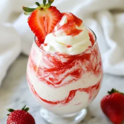 To make a delicious strawberry cheesecake smoothie, you need a few key ingredients. Here’s the list: - 1 cup fresh strawberries, hulled and sliced - 1/2 cup cream cheese, softened - 1/2 cup Greek yogurt (plain or vanilla) - 1/2 cup milk (dairy or non-dairy) - 2 tablespoons honey or maple syrup (adjust to taste) - 1/2 teaspoon vanilla extract - 1/4 cup oats (optional for thickness) - Ice cubes (about 1 cup, or to desired consistency) Each ingredient plays a vital role in creating that creamy, dreamy flavor. Fresh strawberries bring natural sweetness and a vibrant color. Cream cheese adds richness and a cheesecake-like tang. Greek yogurt boosts nutrition while keeping the smoothie thick and creamy. Milk, whether dairy or non-dairy, smooths everything out. Honey or maple syrup sweetens the mix, and vanilla extract enhances the flavor. If you want a thicker smoothie, oats work great. Finally, ice cubes chill the drink and keep it refreshing. Gathering these ingredients is easy. You can find them at your local store. Now, let’s get ready to blend up a treat that tastes like dessert but feels like a health boost! {{ingredient_image_1}} How to hull and slice strawberries To hull strawberries, grab a sharp knife. Insert the knife at the green leafy part, and gently cut downwards. This removes the green top and the white core. Slice the strawberries into thin pieces. Aim for about a quarter-inch thickness. This will help them blend smoothly later. Preparing cream cheese and yogurt Take the cream cheese out of the fridge. Let it sit for about 10 minutes to soften. This step is important for a creamy texture. For the yogurt, you can use plain or vanilla Greek yogurt. Measure out half a cup, and set it aside. Combining ingredients in the blender Now, you are ready to blend! Add the sliced strawberries, softened cream cheese, Greek yogurt, and milk into the blender. Next, add honey or maple syrup, vanilla extract, and oats, if you choose to include them. Tips for achieving the right consistency For a chilled smoothie, add about one cup of ice cubes. Start blending on high speed. Blend until the mixture is smooth and creamy. If it seems too thick, add a little more milk. If it is too thin, blend in a few more ice cubes. Ideas for garnishing the smoothie Once you finish blending, pour the smoothie into your favorite glasses. For a fun touch, garnish with extra sliced strawberries on top. You can also add a dollop of yogurt for a creamy finish. Recommended glassware and serving sizes Use tall glasses or mason jars for serving. This recipe makes about two servings, so share with a friend! Enjoy this delicious treat right away for the best flavor and texture. To make your smoothie even more fun, try swapping ingredients. You can use frozen strawberries instead of fresh ones. This change gives you a chill and a thicker texture. If you like a different flavor, add some blueberries or raspberries. For a creamier mix, swap Greek yogurt for regular yogurt. Sweetness is key! Start with two tablespoons of honey or maple syrup. Blend it all together, then taste it. If you want it sweeter, add a bit more. Blend again for a perfect finish. Getting the right texture is easy with ice and liquid. Use about one cup of ice. For a thicker smoothie, add more ice or 1/4 cup of oats. If it’s too thick, pour in a bit more milk. Blend until it’s just right! Always remember, a good balance of ice and liquid matters. This balance gives your smoothie that creamy feel. Strawberries are full of vitamins. They help keep your heart healthy and your skin glowing. Plus, they're low in calories, making them a smart choice. Greek yogurt packs a protein punch! It can keep you full longer. It also offers probiotics, which help your gut. Regular yogurt is good, but Greek yogurt has more protein and is thicker. This makes your smoothie extra creamy and delicious. Pro Tips Use Frozen Strawberries: If fresh strawberries are not in season, frozen strawberries can be used for a thicker texture and added chill. Experiment with Sweeteners: Feel free to substitute honey or maple syrup with agave syrup, stevia, or your favorite sweetener to suit your taste. Add Protein: For an extra protein boost, consider adding a scoop of protein powder or nut butter to the smoothie. Adjust Consistency: If the smoothie is too thick, add a little more milk until you reach your desired consistency. {{image_2}} You can easily change the taste of your smoothie. Adding chocolate can give it a rich twist. Just mix in a tablespoon of cocoa powder or a small handful of chocolate chips. Nut butter also works great. Try adding a spoonful of almond or peanut butter. This adds a creamy texture and boosts protein. You can also swap out fruits for new flavors. Instead of just strawberries, mix in bananas or blueberries. You can even try mango for a tropical vibe. Each fruit adds its unique taste and nutrition. You can turn your smoothie into a fun smoothie bowl. Just blend it a bit thicker. This way, you can enjoy it with a spoon! Once blended, pour it into a bowl. For toppings, slice some fresh fruits like bananas or kiwis. You can also add granola for crunch. Nuts and seeds are great too. They add texture and healthy fats. Get creative with your toppings! If you want a dairy-free smoothie, it's simple. Use non-dairy cream cheese made from nuts or soy. For yogurt, coconut or almond yogurt works well. You can also switch the milk. Almond, soy, or oat milk are great choices. These options keep the smoothie creamy and tasty. Sweeteners like maple syrup are still perfect for flavor. Enjoy a delicious vegan version that everyone will love! To keep your strawberry cheesecake smoothie fresh, use an airtight container. Glass jars work well. They help keep flavors strong. Store the smoothie in the fridge. You can keep it for up to two days. After that, it may lose its taste and texture. If you want to save some for later, freezing is a great option. Pour the smoothie into freezer-safe bags. Flatten the bags to save space. When you want to enjoy it, just thaw it overnight in the fridge. For quick smoothies, make smoothie packs. Fill bags with the ingredients (not the liquid). Freeze them, then blend with milk when ready. Stored smoothies can separate over time. To fix this, shake the container well before opening. If it still looks off, just re-blend it. This will bring back the creamy texture and flavor. Remember, adding a bit more milk can help with blending. Drinking a smoothie can fit into many times of your day. You can enjoy it in the morning as a quick breakfast. It gives you energy for the day ahead. Smoothies are also great post-workout. They help your body recover and refuel. The strawberry cheesecake smoothie is a tasty way to start or finish your day. Yes, you can make this smoothie in advance. Store it in a sealed container in the fridge. It will stay fresh for up to 24 hours. If you want to keep it longer, you can freeze it. Pour the smoothie into ice cube trays for easy future use. Just blend it again when you’re ready to drink. This smoothie is quite healthy and tasty. It has about 300 calories per serving, depending on your choices. The fresh strawberries add vitamins and antioxidants. Cream cheese and Greek yogurt give it a protein boost. The oats can add fiber, making it even better for you. Overall, this smoothie is a fun way to enjoy healthy ingredients. This blog post showed how to make a delicious and healthy smoothie. We covered the ingredients, step-by-step instructions, tips for customization, and storage advice. The nutritional benefits highlight why this smoothie is a great choice. Remember, you can tailor it to your tastes or needs. Try different fruits or make a smoothie bowl. Enjoy creating new flavors while staying healthy! Your smoothie journey starts here.