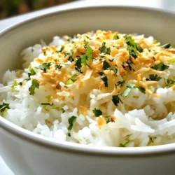 To make Coconut Lime Rice, you need a few key ingredients. Each one brings unique flavors that make the dish shine. Here’s the full list of ingredients: - 1 cup jasmine rice - 1 can (13.5 oz) coconut milk - 1 cup water - 1 lime (zest and juice) - 2 tablespoons sugar - 1 teaspoon salt - Fresh cilantro, chopped (for garnish) - Toasted coconut flakes (for garnish) Jasmine rice gives a soft and fragrant base. Coconut milk adds creaminess and richness. Water helps to cook the rice to the right texture. Lime zest and juice brighten the dish with citrus notes. Sugar balances the flavors, while salt enhances them. Fresh cilantro brings a pop of color and taste. Toasted coconut flakes add a crunchy finish. Using these ingredients, you will create a dish that is not only tasty but also visually appealing. Each bite of the rice bursts with flavor, making it a perfect side for many meals. {{ingredient_image_1}} 1. Rinse and drain jasmine rice. This step helps remove extra starch. It keeps the rice from being too sticky. 2. Combine ingredients in a saucepan. In a medium pot, mix the rinsed rice, coconut milk, water, lime zest, sugar, and salt. Stir gently to blend. 3. Bring to a boil and simmer. Heat the pot over medium-high heat until it boils. Once boiling, cover and lower the heat. Let it simmer for 15 to 18 minutes. The rice should become tender, and the liquid will be absorbed. 1. Let sit and steam. After cooking, remove the pot from heat. Keep it covered for another 5 minutes. This step helps the rice become fluffy. 2. Fluff and mix in lime juice. Use a fork to fluff the rice. Add the fresh lime juice and stir gently. This adds a zesty flavor. 3. Serve and garnish. Serve the rice warm. Top it with fresh chopped cilantro and toasted coconut flakes for a nice touch. - Ensuring perfect rice texture: Rinse the jasmine rice well. This helps remove extra starch. It keeps the rice from getting sticky. Use a 1:1 ratio of coconut milk to water. This mix gives creamy rice. Cook on low heat for best results. - Adjusting sweetness with sugar: The sugar adds a nice hint of sweetness. If you prefer less sweetness, use less sugar. Test the rice before serving. You can always add more sugar later. - Using fresh vs. dried lime: Fresh lime gives a bright, zesty flavor. Use it for zest and juice. Dried lime can work in a pinch, but it lacks freshness. Always choose fresh when possible for the best taste. - Garnishing ideas: Fresh cilantro adds a pop of green. It also gives a fresh taste. Toasted coconut flakes add crunch and flavor. Sprinkle both on top for a beautiful look. - Serving alongside main dishes: Coconut lime rice pairs well with grilled chicken or fish. It also complements spicy dishes. Try it with shrimp tacos or veggie stir-fry. The rice brings balance to any meal. Pro Tips Rinse the Rice: Rinsing the jasmine rice is essential to remove excess starch, which helps achieve a fluffy texture instead of sticky rice. Adjusting Sweetness: You can adjust the amount of sugar based on your preference for sweetness. Start with less if you prefer a more savory taste. Flavor Boost: For an extra flavor kick, consider adding a pinch of cayenne pepper or a dash of fish sauce to the cooking liquid. Garnish Variations: Feel free to experiment with garnishes! Chopped green onions or crushed peanuts can add a different texture and flavor profile. {{image_2}} You can make Coconut Lime Rice work for you by swapping some ingredients. If you want a healthier option, try using brown rice or quinoa instead of jasmine rice. Both options add their own flavors and textures. Coconut milk is a star in this dish, but you can use other milk types if needed. Almond milk or cashew milk can work, though they won’t provide the same rich taste. Adding spices can boost the flavor. A little garlic or fresh ginger can create a warm, inviting taste. Just be careful not to overpower the coconut and lime. You can make Coconut Lime Rice even more delicious by adding vegetables. Chopped bell peppers, peas, or corn can add color and nutrients. Sauté them lightly before mixing them in for extra flavor. If you want more protein, consider adding shrimp or tofu. Cook shrimp until they turn pink. For tofu, sauté until golden brown. Stir either into the rice just before serving to keep things warm and tasty. To keep your Coconut Lime Rice fresh, start by letting it cool down. Place the rice in an airtight container. You can store it in the fridge for up to four days. If you want to keep it longer, you can freeze it. For freezing, use a freezer-safe bag or container. Make sure to remove as much air as possible before sealing. This helps prevent freezer burn. When it's time to enjoy your leftovers, reheating is key. The best way to reheat is on the stove. Add a splash of water or coconut milk to the rice. Heat it over low heat while stirring. This keeps the rice moist and fluffy. You can also use the microwave. Just cover the rice with a damp paper towel and heat in short bursts. Stir in between to ensure even warming. Can I make Coconut Lime Rice vegan? Yes, Coconut Lime Rice is already vegan! It uses coconut milk as the base. Just make sure your sugar is vegan too. Some sugars are processed with bone char. Look for brands that are labeled vegan to be safe. How can I enhance the coconut flavor? To boost coconut flavor, use unsweetened shredded coconut. Add it to the rice while cooking. You can also sprinkle some on top before serving. This adds texture and a stronger coconut taste. What dishes pair well with Coconut Lime Rice? Coconut Lime Rice goes well with many dishes. It pairs nicely with grilled fish, shrimp, or chicken. You can also serve it with spicy curries or stir-fried veggies. The bright lime and coconut flavors balance rich and spicy foods well. Caloric content per serving Each serving of Coconut Lime Rice has about 250 calories. This can vary based on serving size and added ingredients. Diet-friendly options (vegan, gluten-free) Coconut Lime Rice is naturally vegan and gluten-free. It fits well into many diets. You can enjoy it without worry if you avoid animal products or gluten. Coconut Lime Rice is a simple and tasty dish. By following the steps, you can prepare it easily. Rinse the rice, mix the ingredients, and cook until perfect. Remember to adjust sweetness and try different grains. You can make this dish your own by adding spices or vegetables. It’s a flexible recipe that fits many meals. Store leftovers properly to enjoy later. With these tips, you can create a dish that impresses every time. Enjoy your cooking!