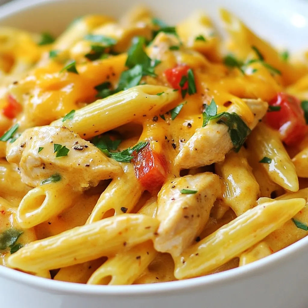 To make Instant Pot Creamy Cajun Pasta, gather these ingredients: - 1 tablespoon olive oil - 1 onion, diced - 3 cloves garlic, minced - 1 red bell pepper, diced - 1 green bell pepper, diced - 1 pound chicken breast, diced - 2 tablespoons Cajun seasoning - 1 teaspoon smoked paprika - 3 cups chicken broth - 12 ounces penne pasta - 1 cup heavy cream - 1 cup shredded cheddar cheese - Salt and pepper to taste - Fresh parsley, chopped (for garnish) Use fresh ingredients for the best flavor. Fresh vegetables like onion and peppers add crunch. For chicken, try using thighs for a richer taste. If you want a lighter dish, swap heavy cream for half-and-half. You can also try non-dairy milk or coconut cream as alternatives. When choosing cheese, pick a good quality cheddar for a creamy finish. To enhance your dish, add herbs like thyme or oregano. A dash of cayenne pepper can boost the spice level. Fresh basil or parsley adds a nice touch. If you enjoy smoky flavors, consider adding more smoked paprika. Feel free to adjust seasonings based on your taste! {{ingredient_image_1}} To start, I turn on my Instant Pot and select the Sauté function. I add 1 tablespoon of olive oil. Once the oil is hot, I toss in the diced onion. I let it cook for about 2-3 minutes until it softens. Next, I add 3 minced garlic cloves and sauté for 1 more minute until I smell that rich garlic scent. Now, I add 1 pound of diced chicken breast along with 2 tablespoons of Cajun seasoning and 1 teaspoon of smoked paprika. I stir it well and cook for about 5-7 minutes. This browns the chicken nicely. After the chicken has browned, I add 1 diced red bell pepper and 1 diced green bell pepper. Then, I pour in 3 cups of chicken broth. I mix everything well. Next, I add 12 ounces of penne pasta, making sure it's fully submerged in the broth. I close the lid and set the valve to sealing. I select the Manual or Pressure Cook function and set the time for just 5 minutes. When the timer goes off, I allow for a quick release of pressure. I do this by carefully moving the valve to venting. Once all the steam is released, I open the lid. I then stir in 1 cup of heavy cream and 1 cup of shredded cheddar cheese. I mix until it's creamy and well combined. If needed, I season it with salt and pepper to taste. Finally, I ladle the creamy Cajun pasta into bowls and garnish with fresh chopped parsley. For perfect cooking times, I always set my Instant Pot for the right duration. For this dish, 5 minutes is ideal. It's also important to let the pot release pressure quickly. This step helps keep the pasta from overcooking. If you are unsure, start with a shorter time. You can always add a minute if needed. To check if the pasta is done, I look for a tender texture. I take a small piece and taste it. If it feels a bit firm but not hard, it’s just right. If it's undercooked, I can always add a little broth and cook for 1 more minute. The creamy sauce should coat the pasta well. If it seems too thick, I can add more cream or broth to soften it. To change the spice level, you can adjust the Cajun seasoning. If you like it mild, start with one tablespoon. For more heat, add a bit more. You could also mix in a pinch of cayenne pepper for a spicy kick. Always taste as you go to find your favorite balance. This pasta dish is flexible. You can add shrimp for seafood lovers. Cook the shrimp for a few minutes until pink. For more veggies, try adding spinach or zucchini. Just toss them in after the pasta cooks. They will wilt nicely in the creamy sauce. One mistake is overcooking the pasta. Make sure it's submerged in broth but do not overfill the pot. Another issue is not releasing pressure properly. Always follow the quick release method to avoid a messy kitchen. Lastly, remember to season your dish before serving. A touch of salt and pepper can make a big difference. Pro Tips Use Fresh Ingredients: Fresh vegetables and herbs will elevate the flavor of your dish significantly. Try to use fresh parsley for garnish to enhance the taste and presentation. Adjust the Spice Level: If you prefer a milder dish, reduce the amount of Cajun seasoning or substitute it with a milder blend. You can always add more spice later. Experiment with Proteins: This recipe works well with shrimp or sausage as a substitute for chicken. Just make sure to adjust the cooking times accordingly. Storage Tips: Leftovers can be stored in an airtight container in the fridge for up to 3 days. Reheat gently on the stove, adding a splash of broth or cream if it seems dry. {{image_2}} You can easily make this dish vegetarian. Start by replacing the chicken with diced mushrooms or tofu. Both options soak up flavors well. Use vegetable broth instead of chicken broth. For a vegan version, swap heavy cream for coconut cream or cashew cream. This keeps the pasta creamy and rich. Use nutritional yeast for a cheesy flavor without dairy. If you want to try different pasta, you can use whole wheat or gluten-free penne. Both will work well. Just follow the same cooking time in the Instant Pot. You can also use spaghetti or fusilli if you prefer. Each type will give a unique twist to the dish. If you don’t have Cajun seasoning, you can mix your own. Combine paprika, cayenne pepper, garlic powder, and onion powder for a simple blend. You can adjust the heat by changing the cayenne amount. Other spices like smoked paprika or Italian seasoning can also add flavor. Just be creative with what you have in your spice rack! To store leftovers, let the pasta cool down first. Once cool, place it in an airtight container. Make sure to seal it well. This keeps the pasta fresh for about 3 to 4 days in the fridge. Label your container with the date, so you know when you made it. When reheating, add a splash of chicken broth or cream. This helps restore the creamy texture. You can use a microwave or stovetop for reheating. If using a microwave, heat in short bursts and stir often. If using the stovetop, warm it gently over low heat. Stir frequently to avoid sticking. You can freeze this dish for later. First, let it cool completely. Then, portion it into freezer-safe bags or containers. Remove as much air as possible to prevent freezer burn. This pasta can last up to 2 months in the freezer. When ready to eat, thaw it in the fridge overnight and reheat as explained above. It takes about 30 minutes to make Instant Pot Creamy Cajun Pasta. This includes prep and cooking time. You will spend around 10 minutes getting everything ready. Cooking in the Instant Pot takes about 20 minutes. This quick time makes it perfect for busy nights. Yes, you can use other meats in this recipe. Shrimp, sausage, or even tofu work well. Just adjust your cooking time based on the meat you choose. For shrimp, cook for about 3-4 minutes. For sausage, add it with the chicken. This flexibility makes the dish even more fun! Creamy Cajun pasta pairs well with a simple salad or garlic bread. A green salad adds freshness and crunch. Garlic bread complements the rich flavors of the pasta. You can also serve it with roasted vegetables for extra nutrition. These sides create a balanced meal that everyone will love. In this blog post, I covered the key ingredients for your dish and how to choose the best ones. You learned a step-by-step cooking process with your Instant Pot, along with tips for perfect timing and checking doneness. I shared ways to customize the spice level and add more protein or veggies. The variations offer options for different diets and preferences. Lastly, I highlighted how to store and reheat leftovers. Cooking can be fun and rewarding. Enjoy experimenting with this recipe and making it your own.
