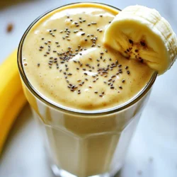 To make this tasty Peanut Butter Banana Smoothie, gather these simple ingredients: - 2 ripe bananas, sliced - 2 tablespoons creamy peanut butter - 1 cup unsweetened almond milk (or any milk of your choice) - 1 tablespoon honey or maple syrup (optional) - 1 tablespoon chia seeds - ½ teaspoon vanilla extract - A pinch of cinnamon (optional) - Ice cubes (optional, for a colder smoothie) You can swap ingredients to fit your taste or what you have at home. Here are some ideas: - Bananas: If you don’t have ripe bananas, use frozen ones for a thick texture. - Peanut Butter: Almond butter or sunflower seed butter works well too. - Milk: Any milk works, like cow's milk, oat milk, or soy milk. - Sweetener: Use agave syrup or skip it if you prefer less sugar. - Chia Seeds: Flax seeds or hemp seeds can be good substitutes. - Cinnamon: Nutmeg or cocoa powder can add unique flavors. This smoothie is not just tasty; it packs a punch in nutrition. Here’s what you get per serving: - Calories: 350 - Protein: 10g - Carbohydrates: 50g - Dietary Fiber: 8g - Sugars: 20g - Fat: 15g - Saturated Fat: 3g - Calcium: 300mg This drink is rich in healthy fats, fiber, and protein, making it a great choice for breakfast or a snack. It fuels your body and keeps you full longer! {{ingredient_image_1}} To start, gather all your ingredients. You will need: - 2 ripe bananas, sliced - 2 tablespoons creamy peanut butter - 1 cup unsweetened almond milk (or any milk of your choice) - 1 tablespoon honey or maple syrup (optional) - 1 tablespoon chia seeds - ½ teaspoon vanilla extract - A pinch of cinnamon (optional) - Ice cubes (optional, for a colder smoothie) Make sure your bananas are ripe. Ripe bananas are sweet and soft. Slice them into smaller pieces for easier blending. If you like your smoothie sweeter, grab honey or maple syrup. You can skip this step if you prefer a less sweet flavor. Now, let's blend! In your blender, add the sliced bananas, peanut butter, almond milk, and honey or maple syrup if you’re using it. Add the chia seeds, vanilla extract, and a pinch of cinnamon. Blend on high speed. Keep blending until the mix is smooth and creamy. If it looks too thick, you can add a bit more almond milk. If you want a cold smoothie, toss in a handful of ice cubes. Blend again until it's smooth. Taste it to see if you want more sweetness. Adjust with more honey or syrup if needed. Once your smoothie is ready, pour it into glasses. You can make it look fancy by adding a sprinkle of chia seeds on top. If you want, slice a banana and place it on the rim of the glass. Enjoy your tasty, energizing drink! To get that creamy, dreamy texture, start with ripe bananas. They blend well and add natural sweetness. Use creamy peanut butter for smoothness. If you prefer a thicker smoothie, use less almond milk. For a thinner texture, add more milk. Blend on high speed until it’s smooth. Scrape down the sides if needed. If you want it colder, toss in some ice cubes. Blend until everything is mixed well. Taste your smoothie after blending. If it needs more sweetness, add a little honey or maple syrup. You can add a pinch of cinnamon for extra flavor. If you like it less sweet, skip the added sweeteners. Everyone has their own taste, so adjust to what you like best. The key is to balance the flavors so they work well together. To boost nutrition, add chia seeds. They pack fiber and healthy fats. You can also toss in spinach or kale for extra vitamins. This adds nutrients without changing the taste much. If you want more protein, consider adding Greek yogurt or protein powder. These small changes make your smoothie even better for you while keeping it tasty. Pro Tips Use Frozen Bananas: For an extra creamy texture and a colder smoothie, freeze your bananas beforehand. Just peel and slice them, then store in a zip-top bag in the freezer until ready to use. Nut Butter Variations: Experiment with different nut butters like almond or cashew for a unique flavor twist. Each nut butter brings its own distinct taste and nutritional benefits. Add Spinach: Sneak in some greens by adding a handful of fresh spinach. You won't taste it, but you'll boost the nutrients and fiber in your smoothie. Sweetness Adjustment: If your bananas are particularly sweet, you may not need any added sweeteners. Always taste your smoothie before adding honey or maple syrup. {{image_2}} You can make this smoothie even better by adding protein. Here are some ideas: - Greek yogurt: Add a half cup for creaminess and protein. - Protein powder: A scoop will boost the protein and keep you full. - Nut butter: Use almond or cashew butter for a different flavor. These changes make your smoothie a great post-workout drink. You can mix up the taste with different fruits. Some options include: - Berries: Strawberries or blueberries add a nice tartness. - Spinach: A handful gives nutrients without changing the flavor. - Mango: This adds a tropical twist to your smoothie. Try different combinations to find what you love! Boosting your smoothie with superfoods is easy. Here are a few to try: - Chia seeds: These add fiber and omega-3s, plus they thicken the drink. - Flaxseed: Ground flaxseed gives extra fiber and nutrients. - Cacao nibs: For a chocolate flavor, add a tablespoon. These superfoods not only add health benefits but also make your drink more exciting. To keep your peanut butter banana smoothie fresh, store it in an airtight container. Glass jars work well. If you use plastic, make sure it seals tight. Avoid leaving it at room temperature for too long. This smoothie tastes best cold, so keep it in the fridge. You can enjoy your smoothie for up to two days in the fridge. However, it is best on the first day. After a day, it might separate. Just shake or stir it well before drinking. If you notice any change in smell or color, it's best to discard it. If you have leftover smoothie, consider using it in different ways. Pour it over oatmeal for breakfast. You can also freeze leftovers in ice cube trays. This makes great smoothie pops later. Just blend the frozen cubes for a quick treat! Yes, you can use frozen bananas. They make your smoothie super cold and thick. Frozen bananas add creaminess without ice. Just peel and slice them before freezing. When you blend them, your smoothie will taste just as good! Yes, this smoothie is vegan-friendly. Just use almond milk or any plant-based milk. You can skip honey and use maple syrup instead. This way, you keep it vegan and still enjoy a tasty drink! To make it more filling, add a scoop of protein powder. You can also add oats or a tablespoon of flaxseed. These options boost fiber and protein, keeping you full longer. Enjoy your smoothie as a great meal or snack! In this post, I covered ingredients, preparation steps, tips, and variations for your smoothie. You now have a clear guide to making a tasty and healthy drink. Remember to adjust consistency and sweetness to fit your taste. Explore different fruit and protein options for your smoothies. Storing your blend properly keeps it fresh longer. With these insights, you can create smoothies that are fun, nutritious, and satisfying. Enjoy the journey of blending flavors and nutrients!