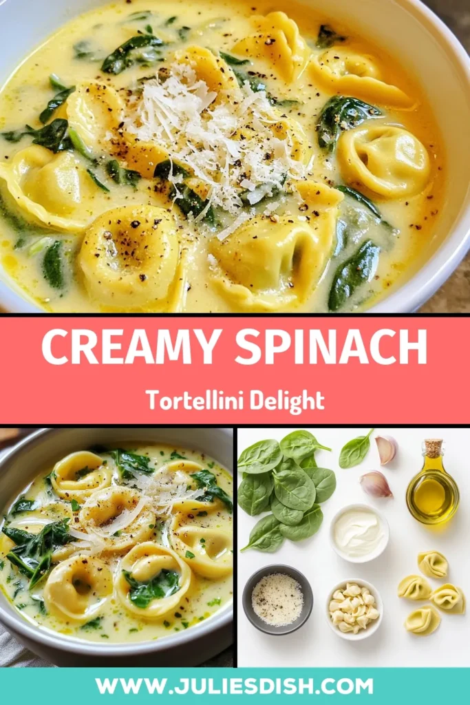 Warm up with this easy tortellini soup recipe—Creamy Spinach Tortellini Soup that's perfect for any night! Packed with fresh spinach and cheesy tortellini, it's a hearty vegetarian tortellini soup that's both satisfying and quick to make. In just 25 minutes, enjoy this delicious meal that will impress everyone at your table. Try this recipe today and elevate your cozy meals! #CreamySpinachTortelliniSoup #EasyTortelliniSoupRecipe #VegetarianTortelliniSoup #HeartySpinachRecipes