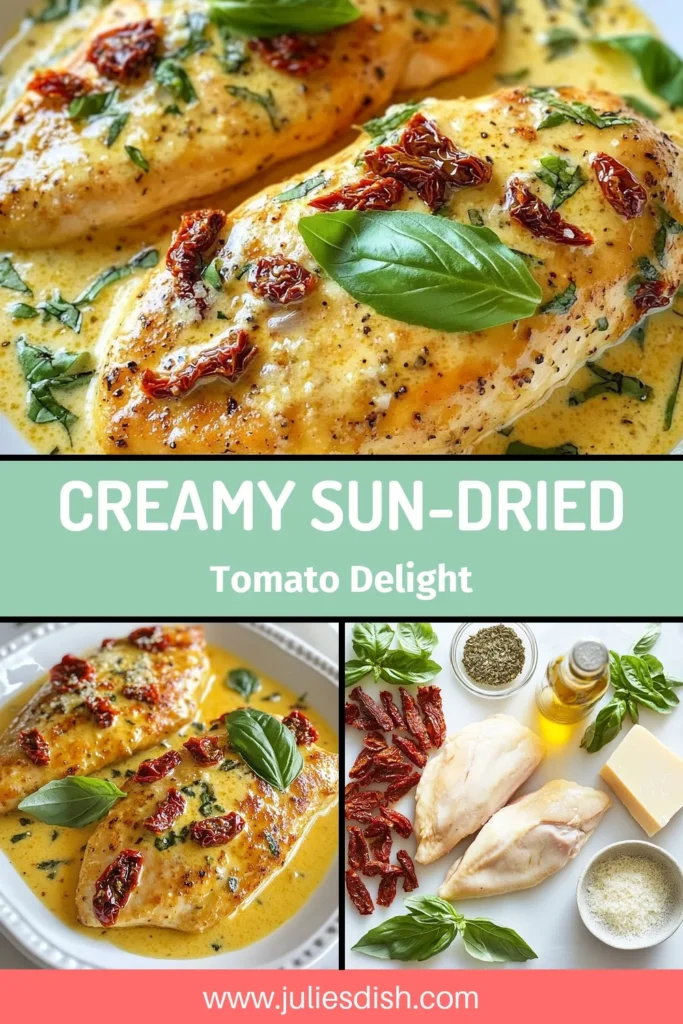 Discover how to make a delicious Creamy Sun-Dried Tomato Chicken that elevates your mealtime! This easy chicken dinner recipe features tender chicken breasts smothered in a rich sun-dried tomato pasta sauce, combining heavy cream and aromatic herbs for a quick chicken recipe that's sure to impress. Perfect for busy weeknights, this heavy cream chicken dish is a must-try! Save this recipe now! #EasyDinner #ChickenRecipe #CreamyChicken #SunDriedTomatoes
