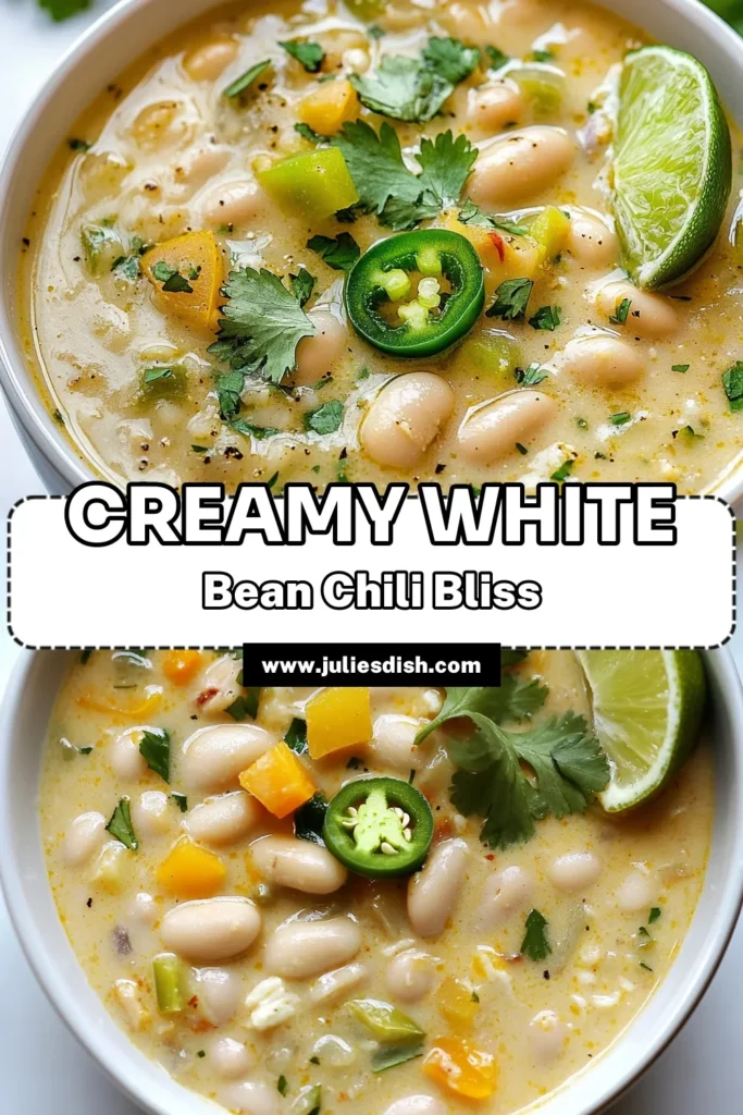 Looking for the perfect comfort food? Try this creamy white bean chili! This easy chili recipe features white beans, spices, and corn, creating a delightful vegetarian chili that’s both creamy and satisfying. Enjoy it as a spicy white bean soup or a dairy-free chili option by using coconut milk. It's quick to make and perfect for any occasion. Save this creamy white bean chili recipe now! #VegetarianChili #DairyFreeChili #EasyChiliRecipe #SpicyWhiteBeanSoup