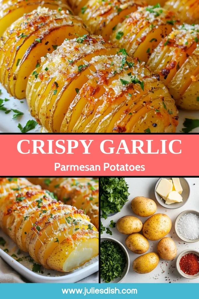 Indulge in these irresistible Garlic Parmesan potatoes with our easy Hasselback potato recipe! Enjoy crispy baked potatoes that are tender on the inside and bursting with flavor. This simple oven baked Hasselback potatoes dish is perfect for impressing guests or enjoying a delightful family meal. Discover how to make these delicious garlic potatoes today! Save & share this recipe for a tasty side! #GarlicParmesanPotatoes #HasselbackPotato #CrispyBakedPotatoes #EasyGarlicPotatoes