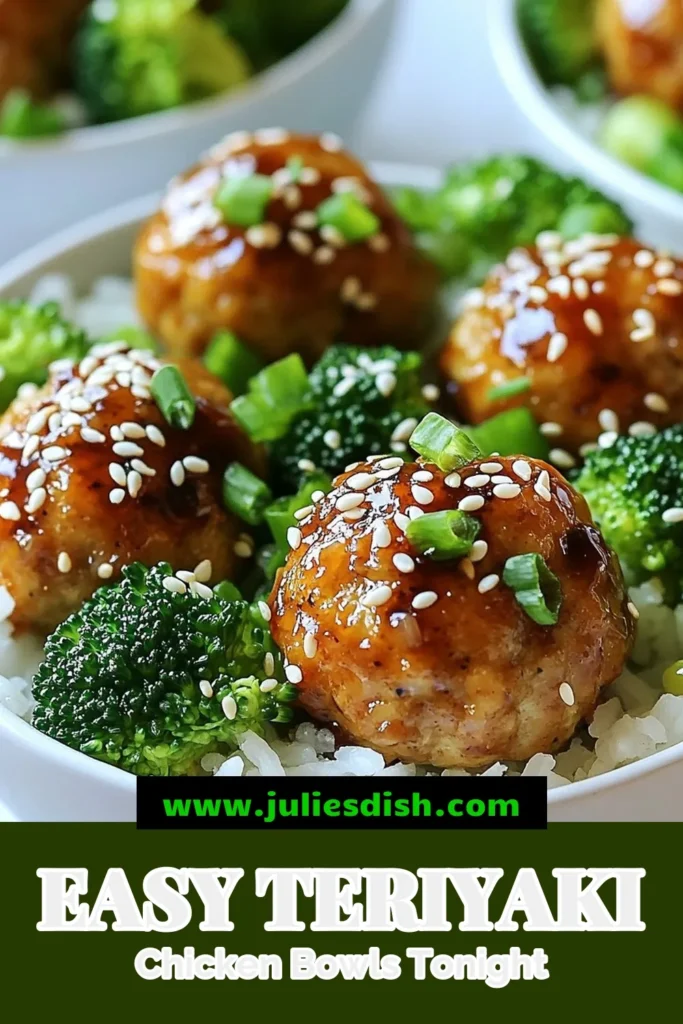 Discover the delicious world of teriyaki chicken meatballs with this easy teriyaki bowl recipe! Perfect for busy weeknights, these flavorful ground chicken recipes combine savory meatballs, jasmine rice, and steamed broccoli for a healthy dinner idea everyone will love. Quick to prepare and full of vibrant flavors, this Asian meatball bowl is a hit for the whole family. Save this recipe for your next meal! #TeriyakiChickenMeatballs #GroundChickenRecipes #HealthyDinnerIdeas #EasyTeriyakiBowl
