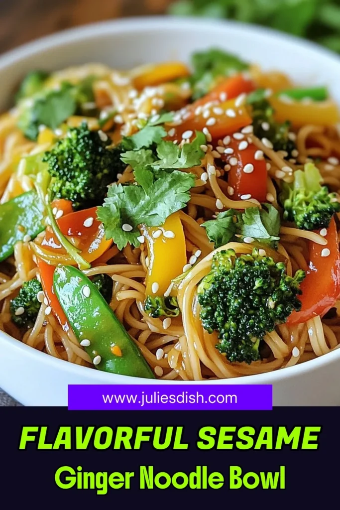 Looking for a quick and delicious meal? Try this Sesame Ginger Noodle Bowl! Packed with colorful veggies and flavored with a zesty ginger sauce, it's one of the healthiest noodle recipes you'll find. This vegetarian noodle dish is not only tasty but also gluten-free if made with tamari. Perfect for a fast stir-fry dinner. Save this recipe today and delight in a nutritious meal tonight! #HealthyNoodleRecipes #QuickStirFryNoodles #VegetarianNoodleDishes #GlutenFreeNoodleRecipes