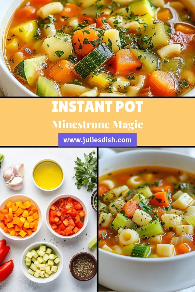 Discover the delicious and nutritious Instant Pot Minestrone Soup! This hearty minestrone recipe is a perfect vegetarian instant pot soup that packs a punch of flavors and healthy vegetables. Easy to make, this easy minestrone soup recipe is ready in just 30 minutes. Serve it hot for a wholesome meal that everyone will love. Save this healthy vegetable soup instant pot recipe for later and enjoy cozy dinner nights! #InstantPotMinestroneSoup #VegetarianRecipes #HealthySoup #EasyRecipes