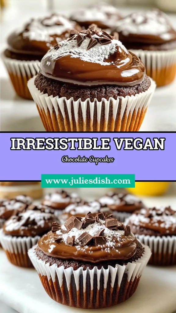 Indulge in these delicious vegan chocolate cupcakes, the perfect dairy-free cupcake recipe for any occasion. These easy vegan desserts are made with simple ingredients, making healthy vegan baking a breeze. Add in optional dairy-free chocolate chips for extra decadence! Enjoy these plant-based chocolate treats that everyone will love. Save this recipe and treat yourself today! #VeganCupcakes #DairyFree #EasyDesserts #HealthyBaking