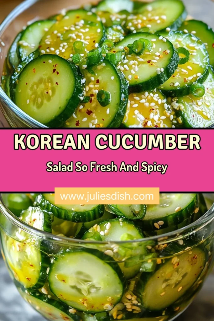 Looking for a delicious and refreshing cucumber side dish? Try this Spicy Korean Cucumber Salad! This easy Korean recipe features crunchy cucumbers tossed in a flavorful gochugaru dressing. Perfect as a side to complement any meal, this Spicy Korean cucumber salad is a must-try among Korean salad recipes. Ready in just 50 minutes, it's a tasty addition to your table. Save this recipe for later! #SpicyKoreanCucumberSalad #KoreanSaladRecipes #EasyKoreanRecipes #GochugaruCucumberSalad