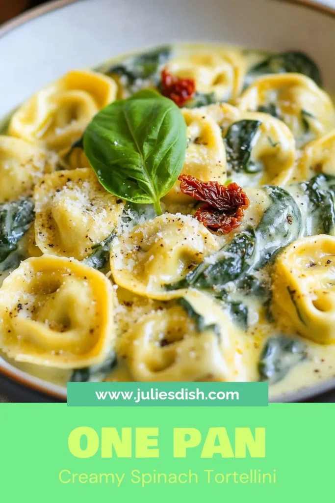 Indulge in this Creamy Spinach Tortellini Skillet for a quick vegetarian dinner that's packed with flavor! This easy tortellini recipe features fresh spinach and cheese tortellini in a rich creamy sauce, making it a perfect skillet pasta recipe for busy weeknights. Prepare it in just 25 minutes and enjoy every bite. Save this delicious dish to elevate your dinner routine! #CreamySpinachTortellini #EasyTortelliniRecipes #SkilletPastaRecipes #QuickVegetarianDinner