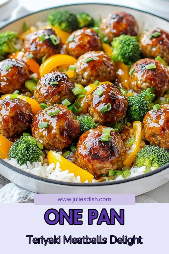 Looking for a quick and healthy dinner? Try this One Pan Teriyaki Meatballs recipe! Made with ground chicken, these easy meatball dinner options are both delicious and nutritious. Packed with flavor and veggies like broccoli and bell peppers, this healthy teriyaki recipe is perfect for busy nights. Enjoy every bite and save this recipe for your next family meal! #teriyakimeatballsrecipe #onepanmeatballs #easymeatballdinner #healthyteriyakisauce