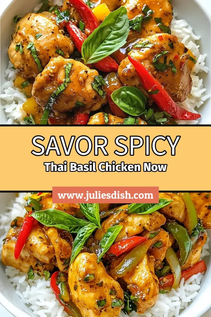 Looking for an authentic Thai basil chicken recipe? Try this Spicy Thai Basil Chicken recipe that's perfect for anyone craving an easy Thai chicken stir-fry. In just 20 minutes, you can create a quick Thai basil chicken that will impress your family. Serve it with jasmine rice for a delightful Thai chicken dinner idea. Don't miss out on this delicious recipe—save it now to enjoy later! #ThaiBasilChicken #EasyThaiRecipe #QuickDinner #SpicyThaiFood