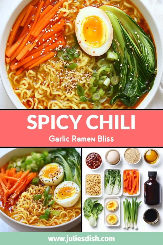 Looking for an exciting twist on your ramen? Try this chili garlic ramen recipe that's bursting with flavor and spice! This easy ramen noodles dish combines a rich vegetarian ramen broth with chili garlic sauce for a deliciously spicy ramen soup. Perfect for a quick ramen dish in just 20 minutes! Don't miss out on this satisfying meal – save this recipe today! #RamenRecipe #SpicyNoodles #Vegetarian #QuickMeals