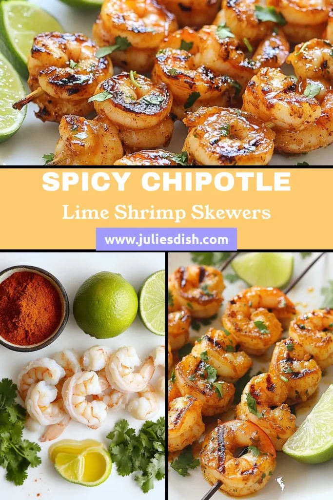 Elevate your grilling game with these delicious Chipotle Lime Shrimp Skewers! Perfect for summer cookouts, this easy shrimp skewers recipe features a zesty shrimp marinade that combines the bold flavors of chipotle and lime. In just 40 minutes, you’ll have tender, juicy shrimp ready to impress. Perfect for quick dinners or party appetizers, save this lime grilled shrimp recipe for your next culinary adventure! #ShrimpRecipes #GrilledShrimp #EasyRecipes #LimeLovers