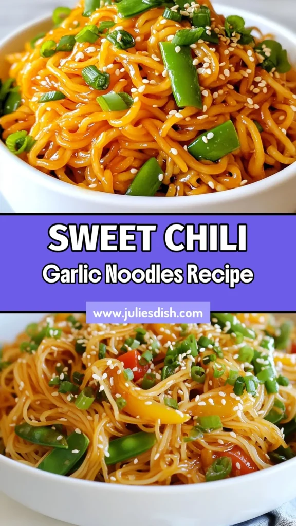 Craving a quick and delicious meal? Try these sweet chili garlic noodles! This easy Asian noodle recipe features rice noodles perfectly tossed in a savory sweet chili sauce, garlic, and fresh veggies. This vegetarian noodle dish is ready in just 20 minutes, making it a perfect option for busy weeknights. Don’t miss out on this quick stir-fry noodles recipe that your family will love! Save and click for the full recipe! #SweetChiliGarlicNoodles #RiceNoodlesRecipe #QuickStirFryNoodles #VegetarianNoodles