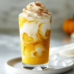 - 1 cup cold brew coffee - 1/2 cup milk of choice (dairy, almond, oat, etc.) - 1/4 cup pumpkin puree (canned or fresh) - 2 tablespoons maple syrup (adjust to taste) - 1/2 teaspoon pumpkin pie spice (plus extra for garnish) - Whipped cream (optional for topping) - Ice cubes This recipe needs a few simple ingredients. First, you need cold brew coffee. It gives the drink a rich coffee flavor. Next, pick your favorite milk. You can use dairy or plant-based options like almond or oat milk. Pumpkin puree is key to that fall taste. You can use canned pumpkin or make your own. Sweeten it up with maple syrup. You can adjust this to make it sweeter or less sweet based on your taste. Pumpkin pie spice adds warm flavors. You will mix this into the drink and sprinkle some on top for garnish. Lastly, whipped cream is an option for a creamy finish. Don't forget ice cubes to keep it cool! {{ingredient_image_1}} - Combine pumpkin puree, maple syrup, and pumpkin pie spice in a bowl. - Mix until smooth and well incorporated. Start with a medium bowl. Add 1/4 cup of pumpkin puree. Next, pour in 2 tablespoons of maple syrup. Then, sprinkle in 1/2 teaspoon of pumpkin pie spice. Now, use a spoon or whisk to mix everything together. Make sure it is smooth and creamy. This mixture adds the perfect fall flavor to your drink. - Pour cold brew coffee over ice cubes. - Add milk to the cold brew and stir. Take a glass and fill it with ice cubes. I like to use a handful, but you can adjust as needed. Then, pour in 1 cup of cold brew coffee. Next, add 1/2 cup of your choice of milk. Stir it all together well. The cold brew and milk should blend nicely. - Spoon in pumpkin mixture and blend. - Top with whipped cream and garnish. Now, take the pumpkin mixture and spoon it into the glass with the cold brew. Stir again until everything is blended. If you want, add whipped cream on top for extra creaminess. Finally, sprinkle a little extra pumpkin pie spice for garnish. This gives your drink a lovely finish. Enjoy your creamy, fall-inspired treat! Brewing cold brew at home is simple. Start with coarsely ground coffee for the best flavor. Use a ratio of 1 cup of coffee to 4 cups of water. This gives you a smooth, rich taste. Let it steep for 12 to 24 hours in the fridge. Strain it using a fine mesh or cheesecloth. This way, you get clean, tasty cold brew. Choosing the right milk is key for creaminess. Dairy milk gives a rich texture. Almond or oat milk offers a lighter feel. Both can enhance the overall flavor. For sweetness, you can adjust the maple syrup to your taste. Start with 2 tablespoons, then add more if needed. This makes the drink just right for you. A visually appealing drink makes it more fun. Use a clear glass to show off the layers. Pour the cold brew first, then add milk. Spoon the pumpkin cream on top for a beautiful swirl. For garnishing, a dollop of whipped cream adds charm. Sprinkle extra pumpkin pie spice on top for a warm touch. This makes your drink not just tasty, but also lovely to look at. Pro Tips Use Fresh Pumpkin Puree: If possible, opt for fresh pumpkin puree for a richer flavor. Roast and blend your own pumpkin to enhance the natural sweetness and texture. Adjust Sweetness to Taste: Maple syrup can vary in sweetness. Start with the recommended amount and add more if you prefer a sweeter drink. Experiment with Milk Alternatives: Try different milk alternatives like coconut or cashew milk for unique flavors and creaminess in your cold brew. Add Extra Spice: For a bolder pumpkin spice flavor, increase the amount of pumpkin pie spice or even add a pinch of nutmeg or cinnamon for an extra layer of warmth. {{image_2}} For a dairy-free twist, choose plant-based milks like almond, oat, or coconut. Almond milk adds a nutty flavor, while oat milk gives a creamy texture. Use these milks in place of regular milk in the recipe. If you want a vegan option, skip the whipped cream or use coconut whipped cream instead. This keeps the drink light and tasty. To boost the flavor, try adding chocolate or caramel. A drizzle of chocolate syrup can make it rich and sweet. You can also swirl in caramel for a sweet touch. If you want to spice it up, consider using ginger or allspice. These flavors can add a unique kick beyond the classic pumpkin pie spice. Cinnamon and nutmeg are great seasonal flavors. They add warmth and depth to your drink. For a winter theme, try adding peppermint extract to the pumpkin mixture. In summer, swap out pumpkin for fresh berries like strawberries or raspberries. This gives a fruity twist while keeping the drink refreshing. To store leftover cold brew coffee, pour it into an airtight container. Glass jars work well for this. Keep it in the fridge. Cold brew lasts about a week. For the best taste, use it within three days. If you notice any off smells or flavors, it's best to toss it. Remember, flavor diminishes over time. Always check before you sip! To keep the pumpkin mixture fresh, store it in a sealed container. It stays good for up to five days in the fridge. If you want to prep in advance, make a big batch. You can freeze the pumpkin mix for up to three months. Just thaw it in the fridge overnight when you're ready to use it. This way, you can enjoy your favorite drink anytime! If you want to reheat cold brew, do it gently. Heat it in the microwave for short bursts. Stir it well to ensure even heating. Some love their drinks iced, while others enjoy them warm. You can serve it cold or heat it up, depending on your mood. Just remember, both ways taste great! Yes, you can use regular brewed coffee. However, it will taste different. Cold brew coffee is smooth and less acidic. Regular coffee is stronger and more bitter. If you like bolder flavors, go for brewed coffee. Just remember to chill it first. This way, you keep your drink cold and refreshing. Absolutely! Doubling this recipe is simple. Just multiply each ingredient by two. Use a bigger bowl for the pumpkin mix. You can also use a larger glass for the cold brew. Just make sure you have enough ice! This way, you can enjoy it with friends or family. If you want alternatives, try honey or agave syrup. Both sweeteners work well in this recipe. You can also use sugar or stevia. Just adjust the amount to suit your taste. Each sweetener will change the flavor a bit, so choose what you like best! This blog post covered creating a delicious pumpkin cold brew. You learned about the key ingredients, like cold brew, pumpkin puree, and milk options. I shared step-by-step instructions for preparation and assembly. You discovered tips for achieving the perfect drink and ideas for fun variations. Finally, I provided storage tips to keep your cold brew fresh. Now, you're ready to make this tasty drink at home. Enjoy experimenting and sharing it with friends!